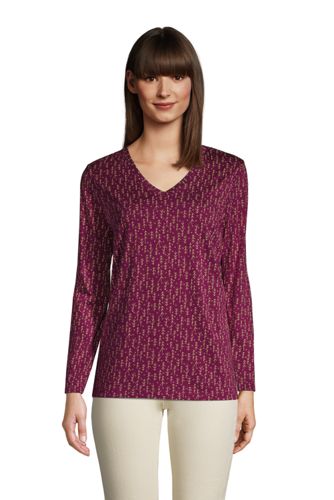 Supima Langarm-Shirt mit V-Ausschnitt, Damen, Größe: XS Normal, Rot, Baumwo günstig online kaufen
