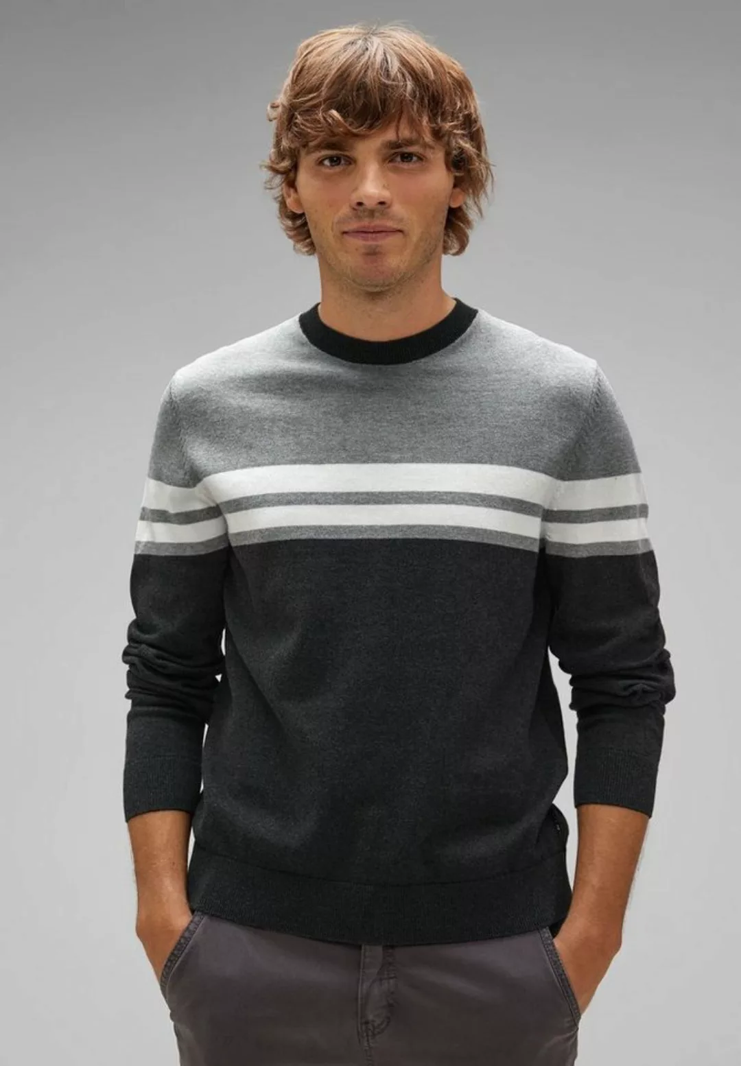 STREET ONE MEN Strickpullover mit College-Streifen günstig online kaufen