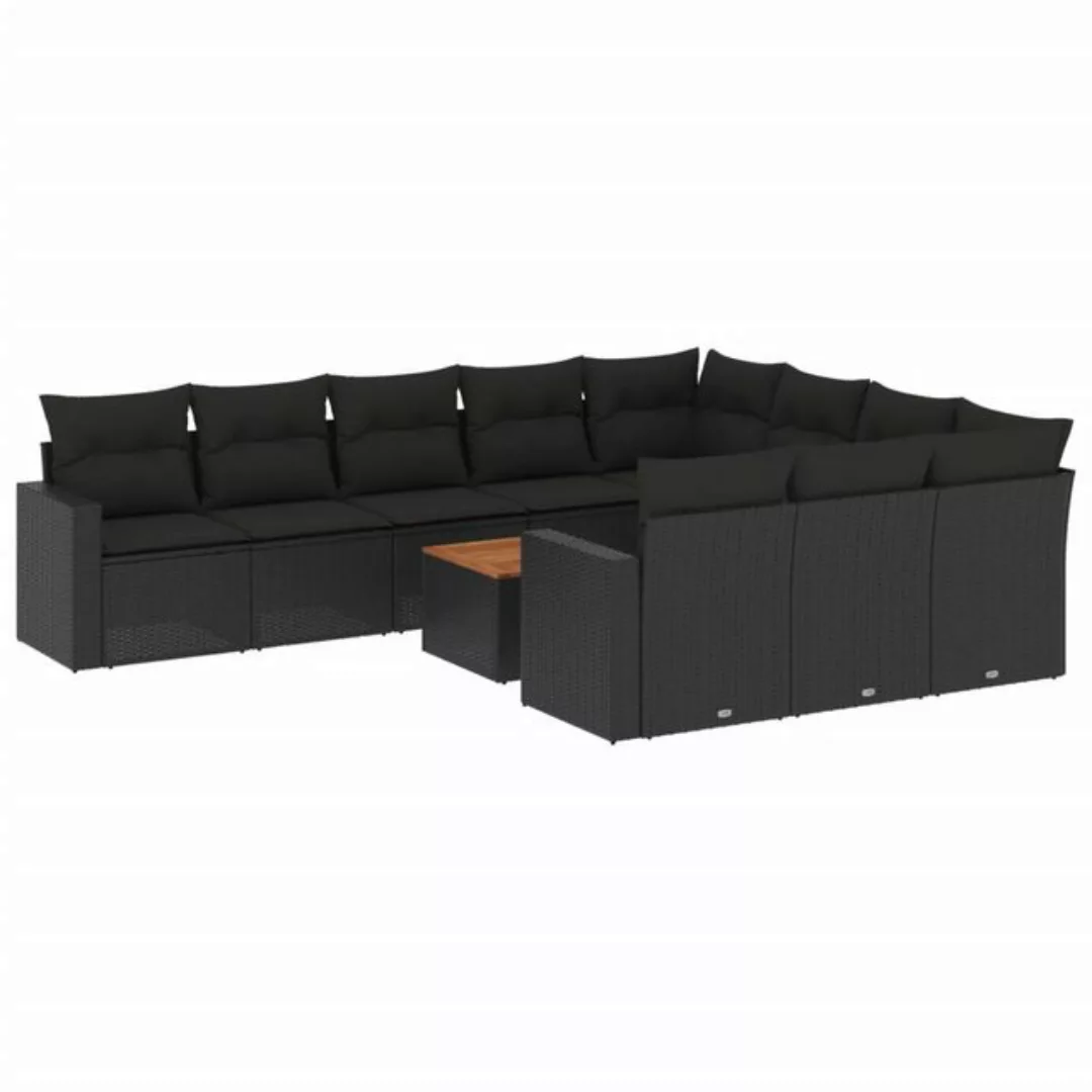 vidaXL Loungesofa 11-tlg. Garten-Sofagarnitur mit Kissen Schwarz Poly Ratta günstig online kaufen