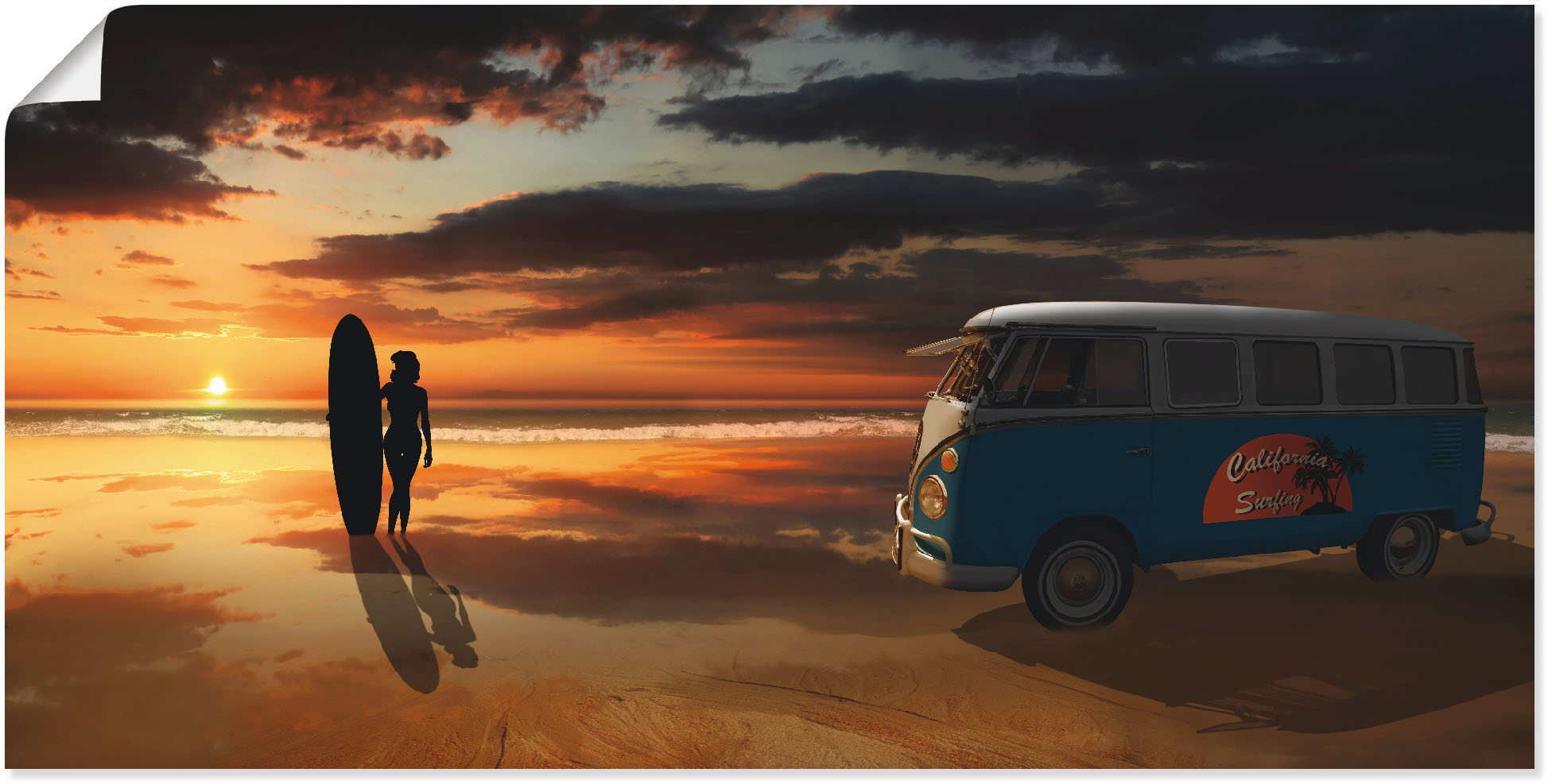 Artland Wandbild "Surfen in Kalifornien mit Bulli T1", Küste, (1 St.), als günstig online kaufen