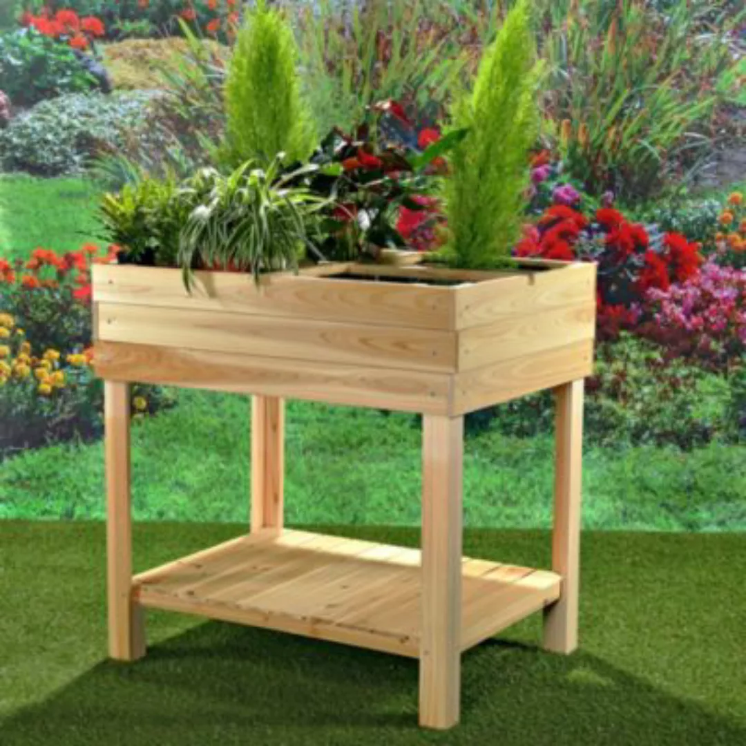 Mucola Hochbeet Pflanztisch Gartenbeet Holz + 4 Fächer Blumenständer Pflanz günstig online kaufen