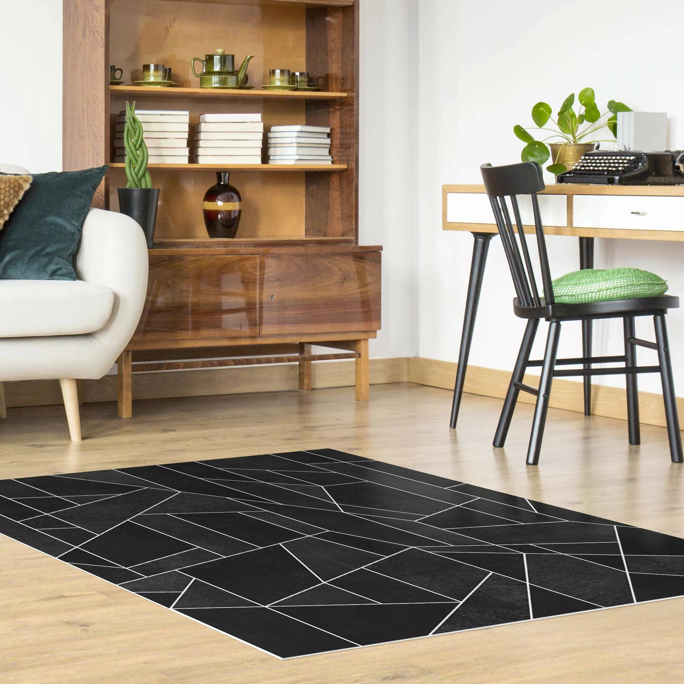 Vinyl-Teppich Schwarz Weiß Geometrie Aquarell günstig online kaufen