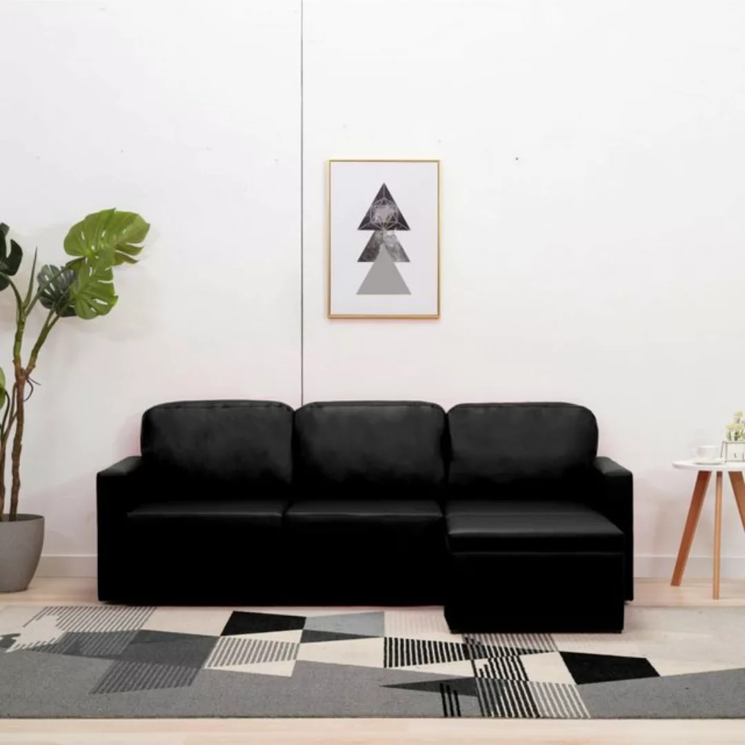 vidaXL Sofa Modulares 3-Sitzer Schlafsofa Schwarz Kunstleder günstig online kaufen