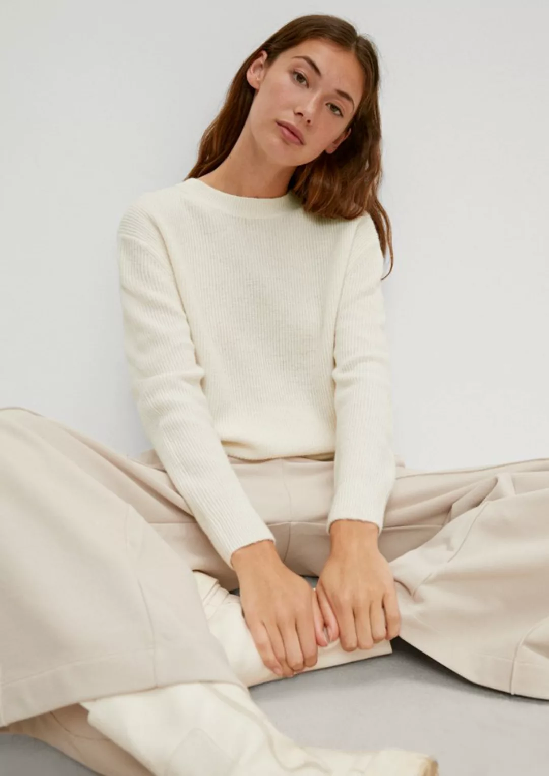 comma casual identity Langarmshirt Softer Pullover aus Wollmix Rippblende, günstig online kaufen