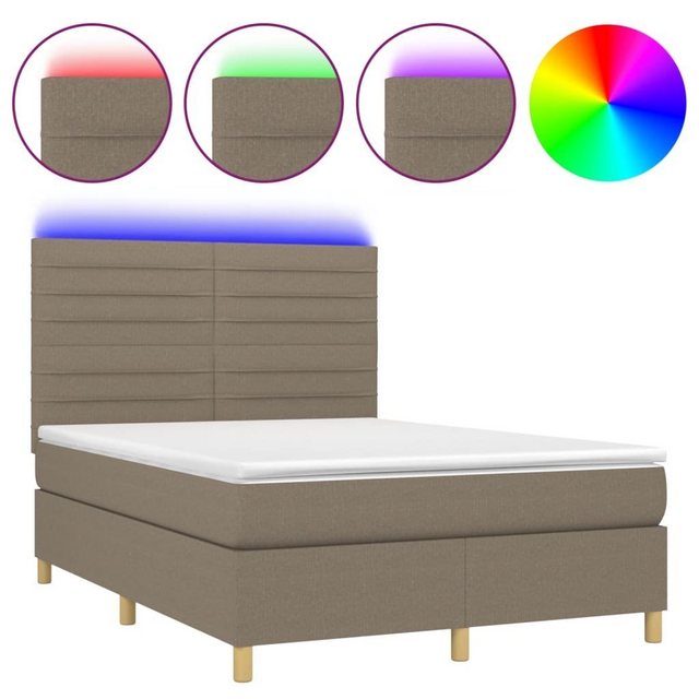 vidaXL Bettgestell Boxspringbett mit Matratze LED Taupe 140x200 cm Stoff Be günstig online kaufen