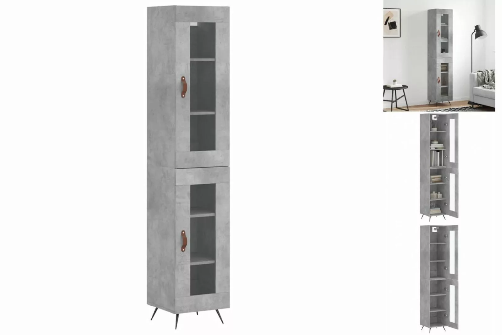 vidaXL Vitrine Highboard Betongrau 34,5x34x180 cm Spanplatte Glas Vitrine günstig online kaufen