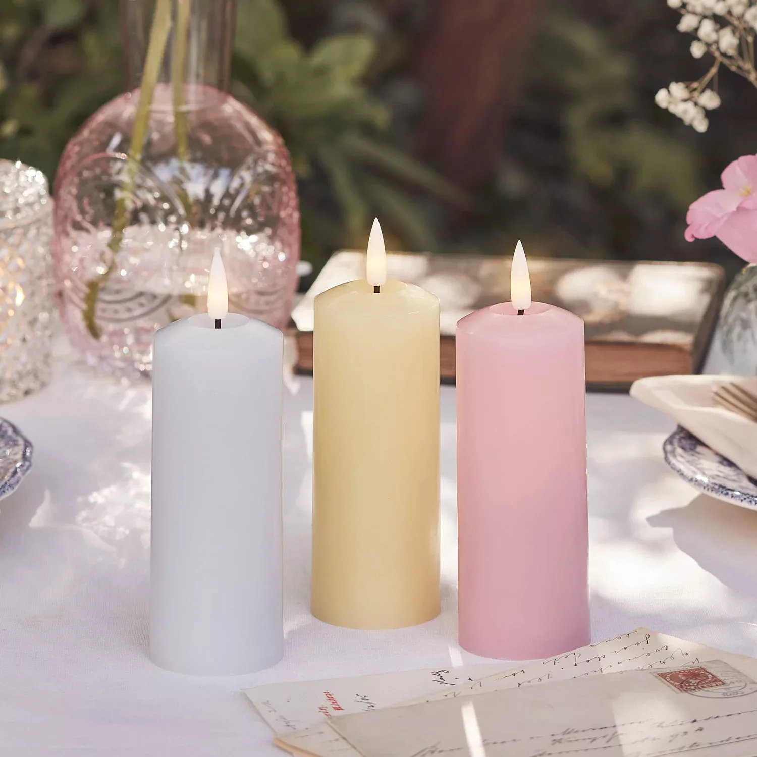 TruGlow® LED Kerzen Trio pastell schmal mit Fernbedienung günstig online kaufen