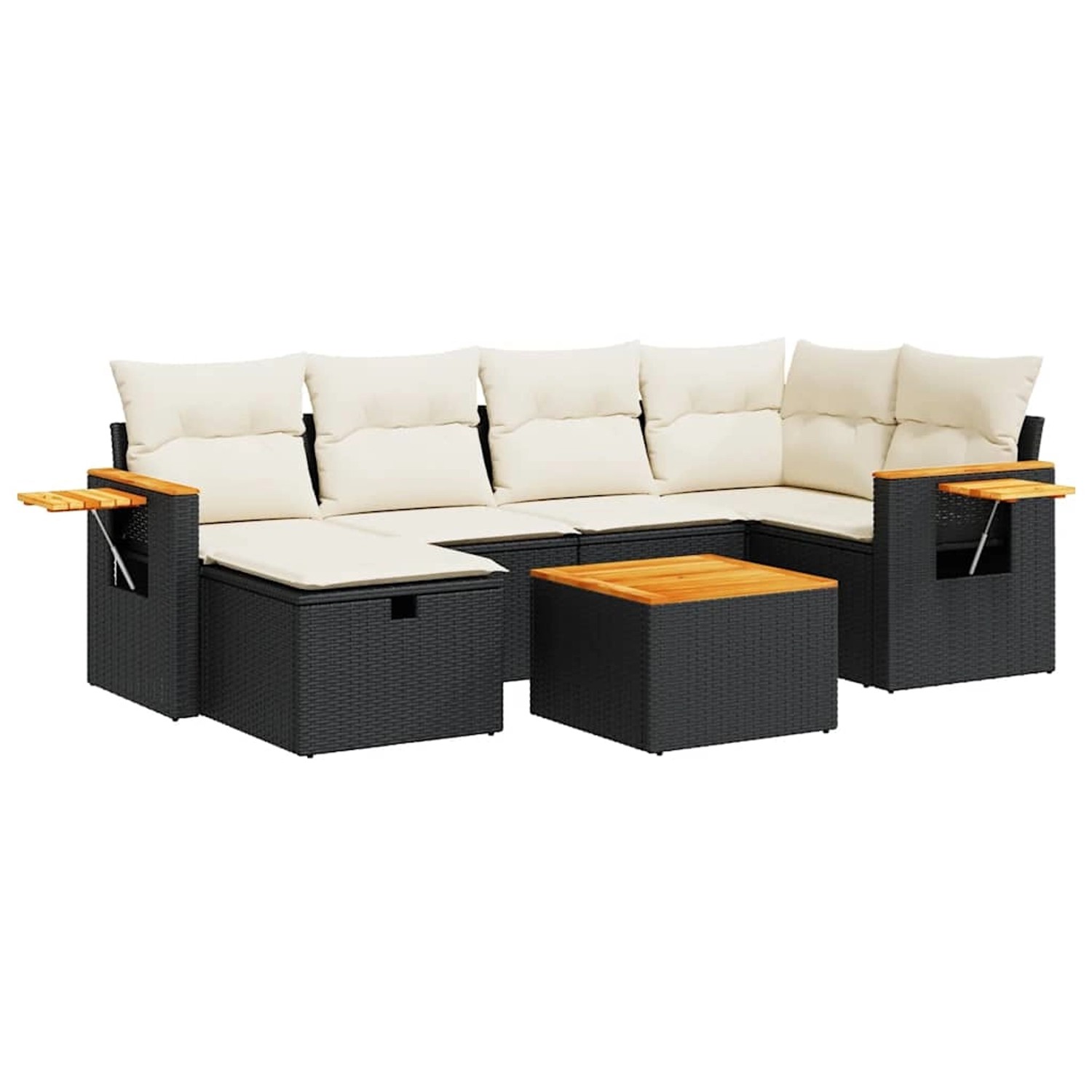 vidaXL 7-Tlg Garten-Sofagarnitur mit Kissen Schwarz Poly Rattan 3325976 günstig online kaufen