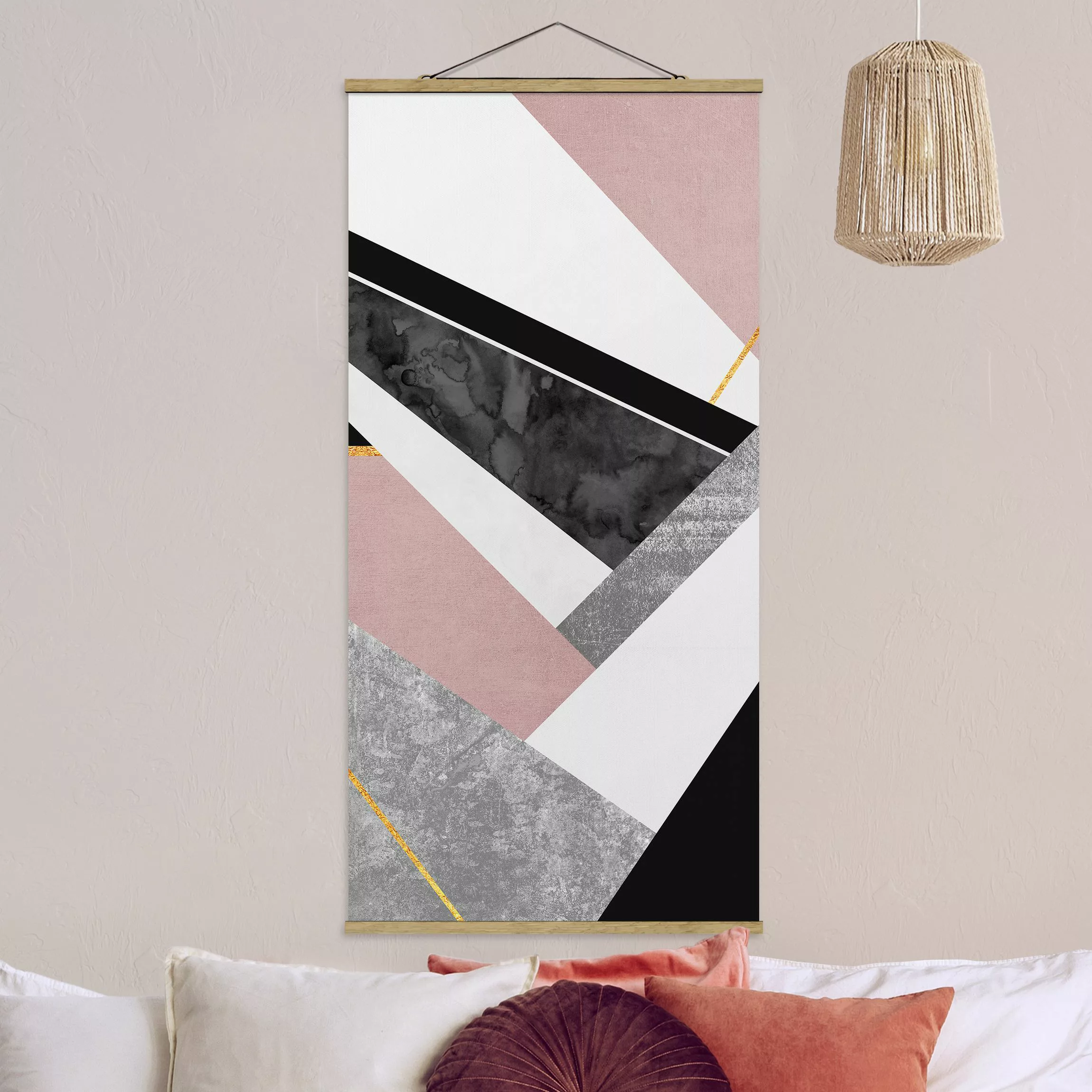 Stoffbild Abstrakt mit Posterleisten - Hochformat Schwarz Weiß Geometrie mi günstig online kaufen
