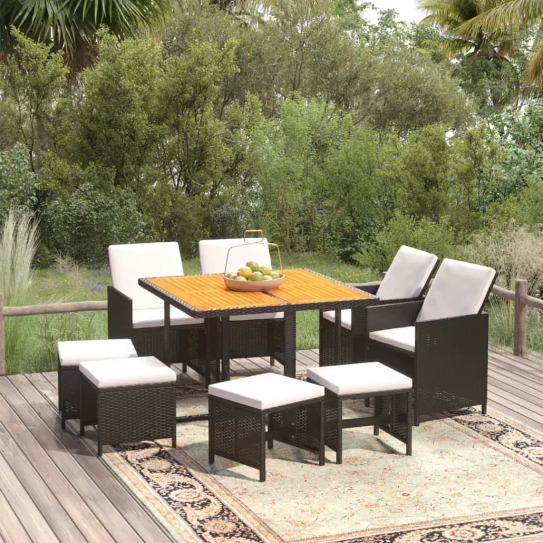 Vidaxl 9-tlg. Garten-essgruppe Mit Kissen Poly Rattan Schwarz günstig online kaufen