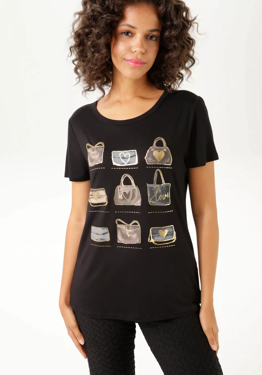 Aniston CASUAL T-Shirt, Frontdruck, teilweise mit glitzerndem Folienprint günstig online kaufen