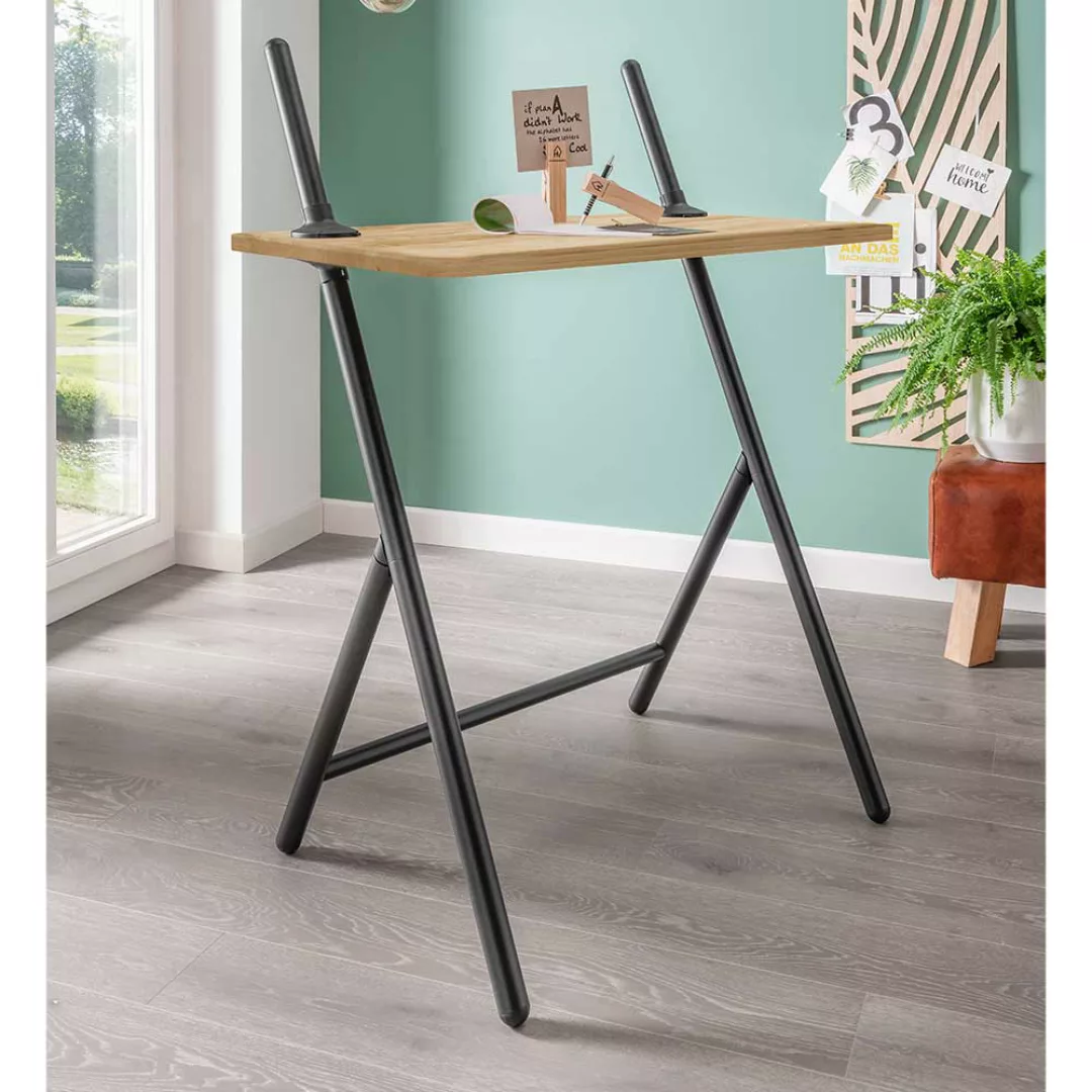 Verstellbarer Schreibtisch aus Eiche Massivholz und Metall 100 cm breit günstig online kaufen