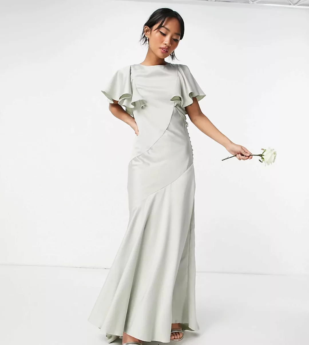 ASOS DESIGN Petite – Bridesmaid – Satin-Maxikleid mit Flatterärmeln und sei günstig online kaufen