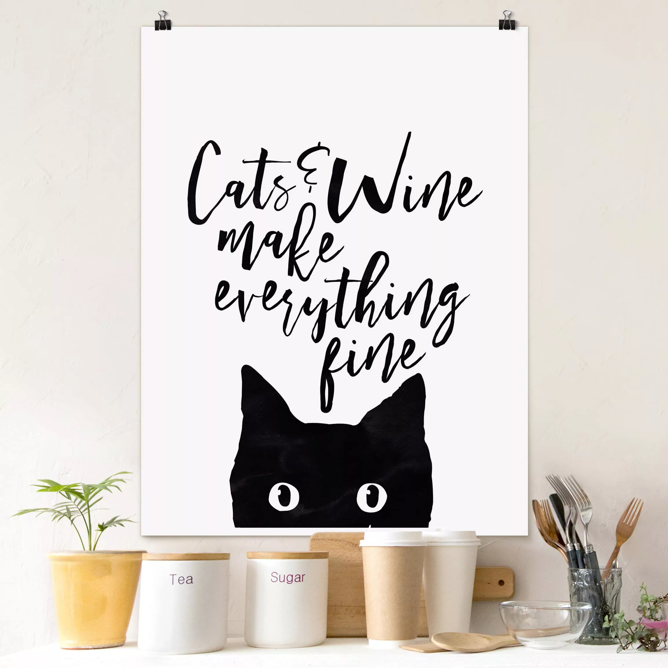 Poster Tiere - Hochformat Cats and Wine make everything fine günstig online kaufen