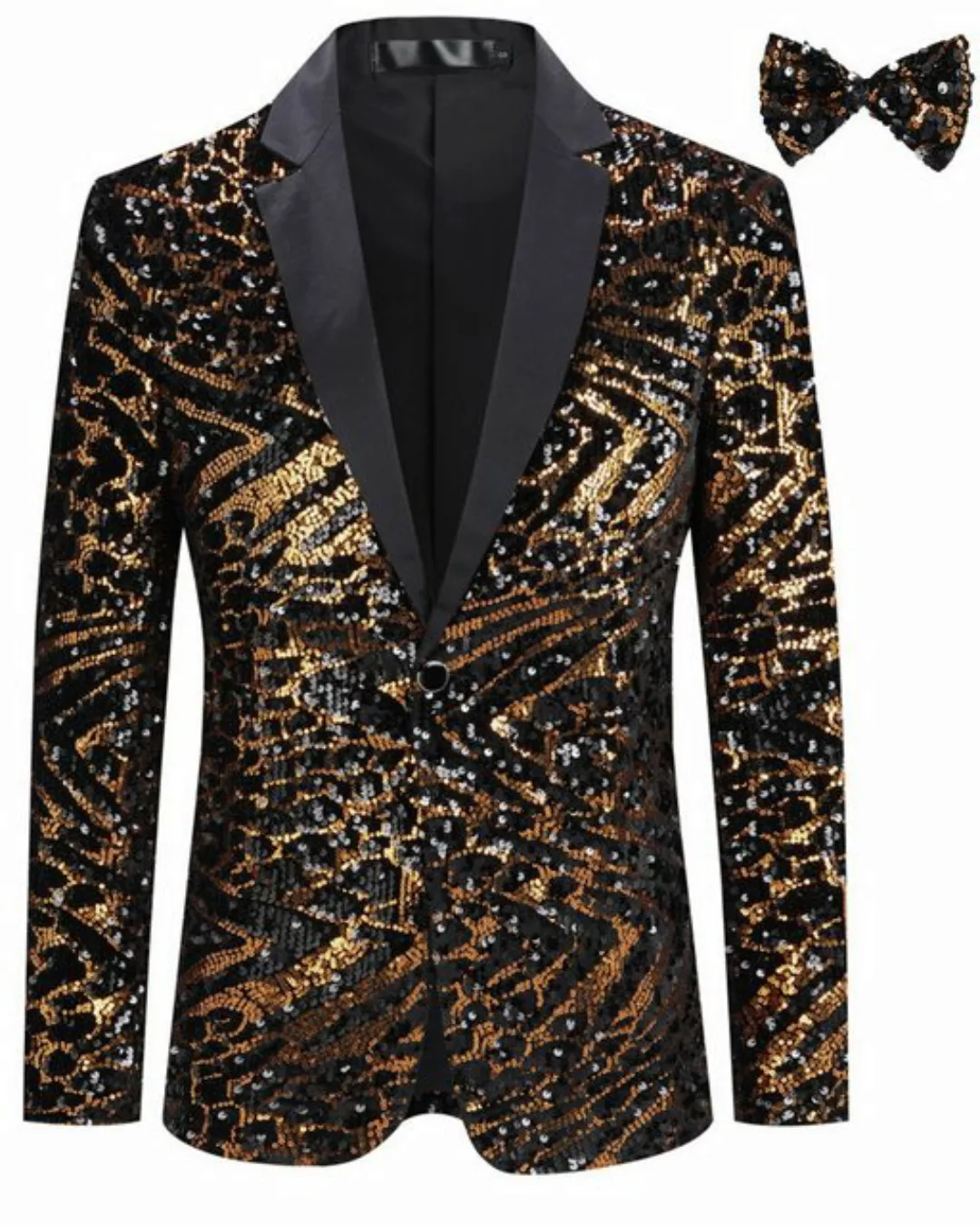 Allthemen Sakko Smokingjacke mit Pailletten Sakko Gold Blazer für Party günstig online kaufen