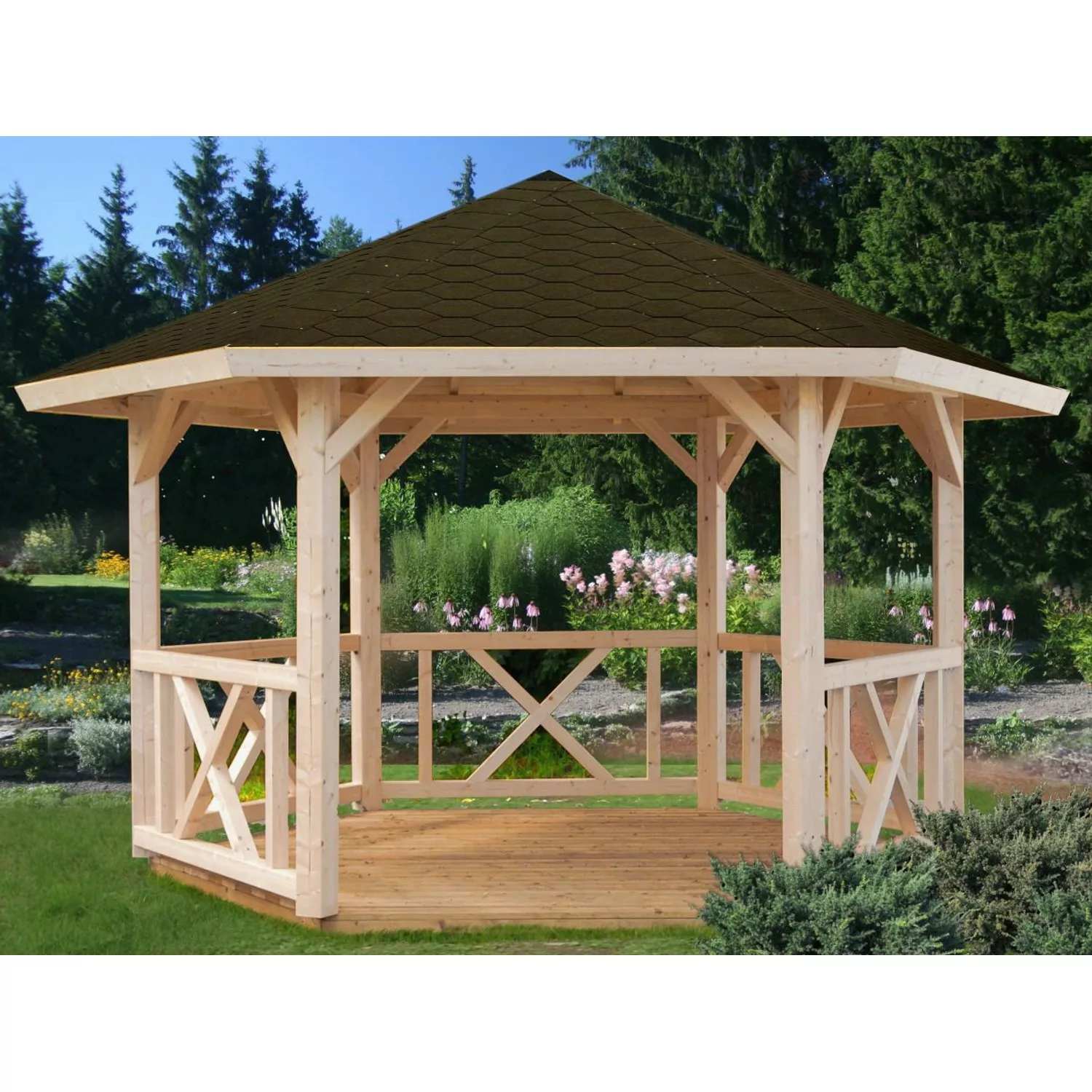 Palmako Holz-Pavillon Betty Natur unbehandelt 337 cm x 423 cm ohne Fußboden günstig online kaufen