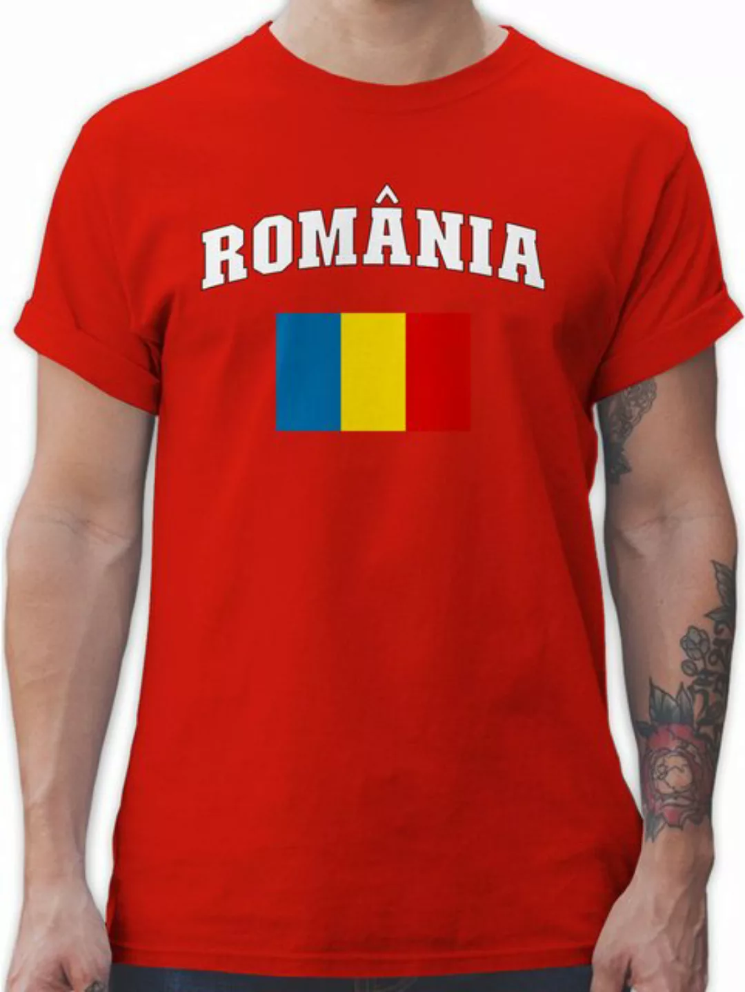 Shirtracer T-Shirt România Schriftzug mit Flagge, Rumänisch, Romania, Rumän günstig online kaufen