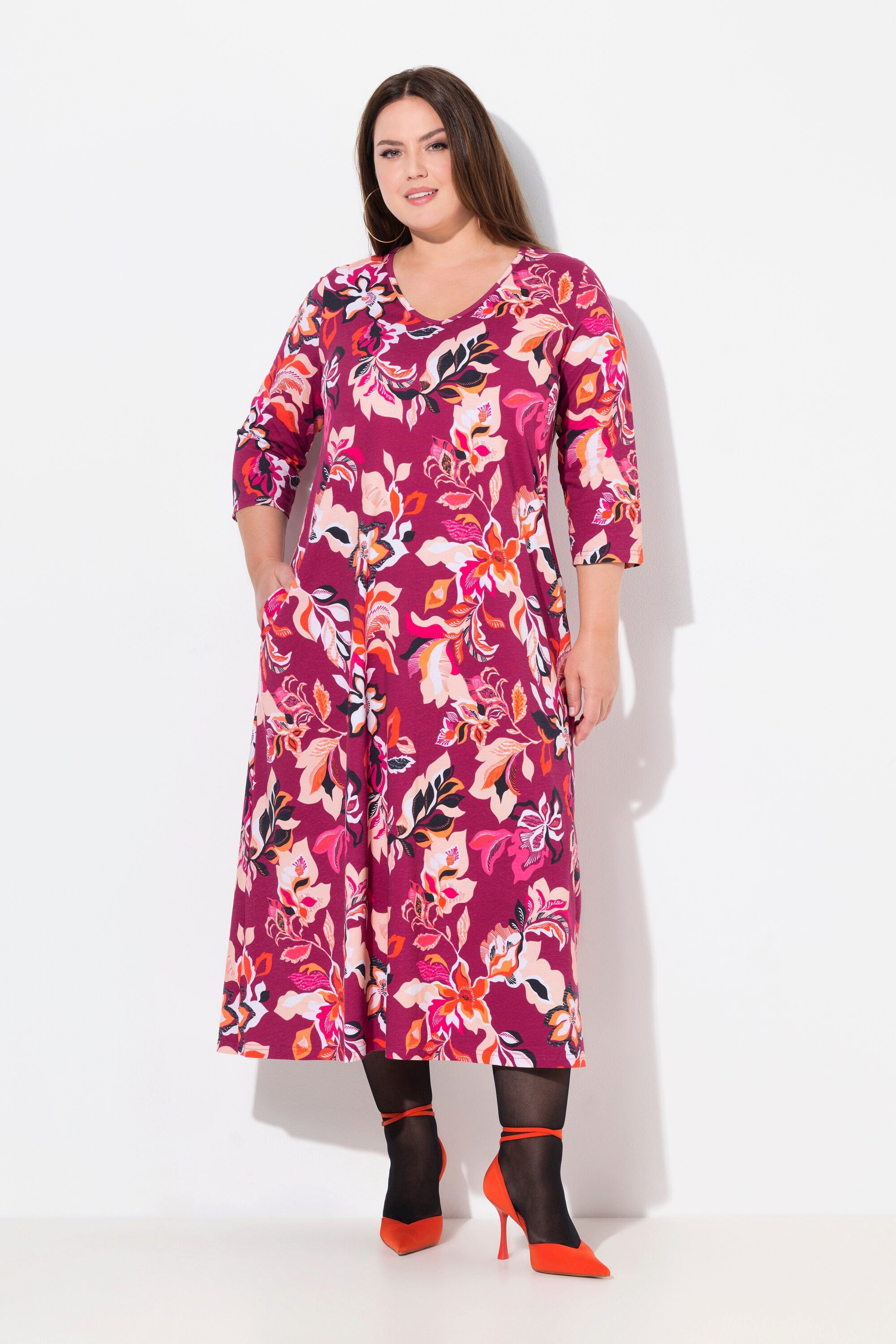 Ulla Popken Maxikleid Jerseykleid Blüten A-Linie günstig online kaufen