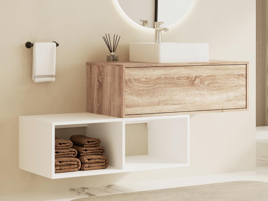 Waschbeckenunterschrank hängend mit quadratischem Waschbecken - 1 Schublade günstig online kaufen
