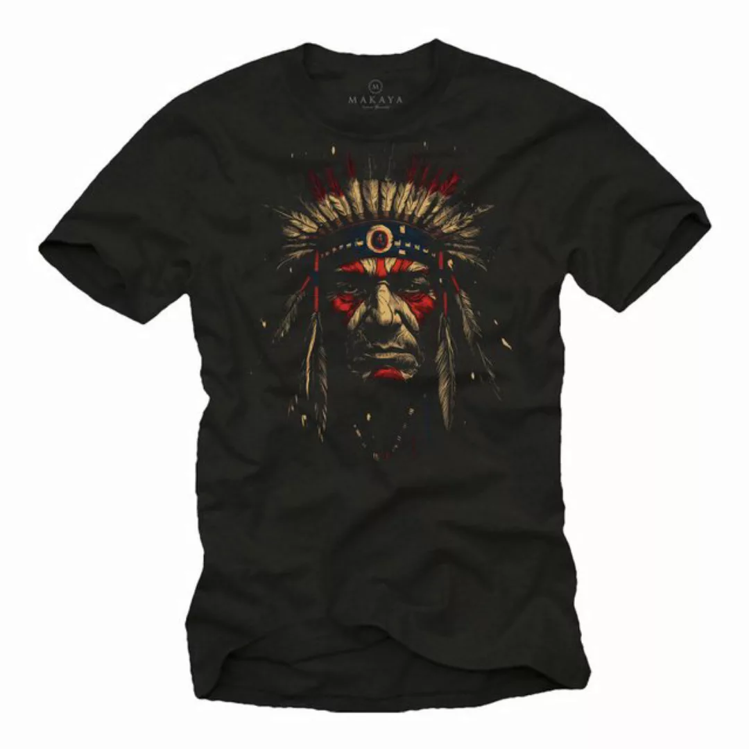 MAKAYA Print-Shirt Herren Vintage Native American Indian Häuptling mit Fede günstig online kaufen