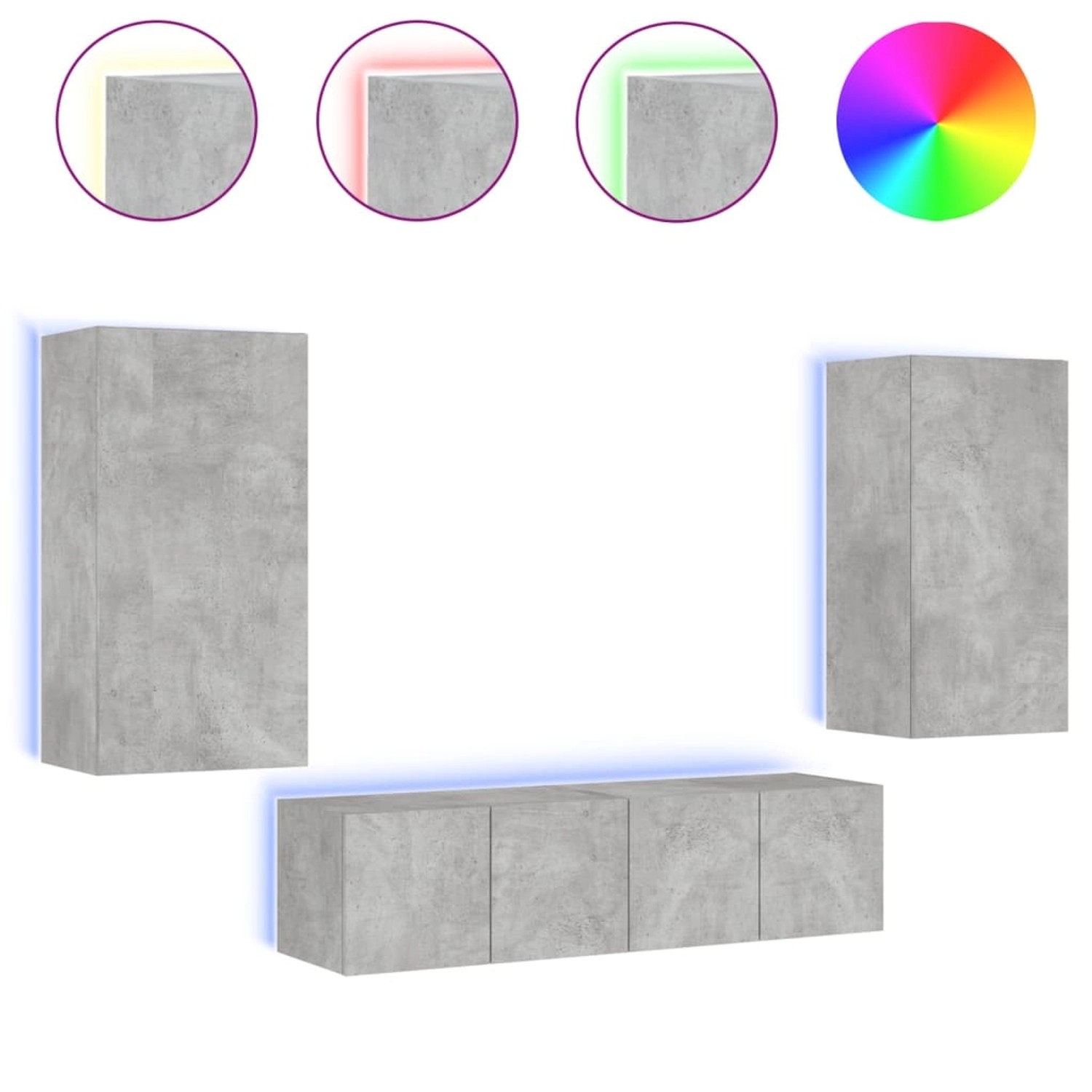 VidaXL 4-tlg. Wohnwand mit LED-Beleuchtung Betongrau Holzwerkstoff  Modell günstig online kaufen