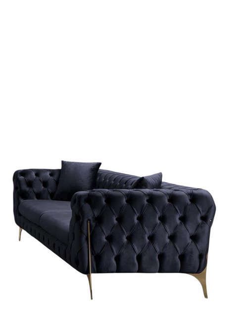 Xlmoebel Sofa Exklusive Luxus-Wohnzimmercouch aus schwarzem Chesterfield Le günstig online kaufen