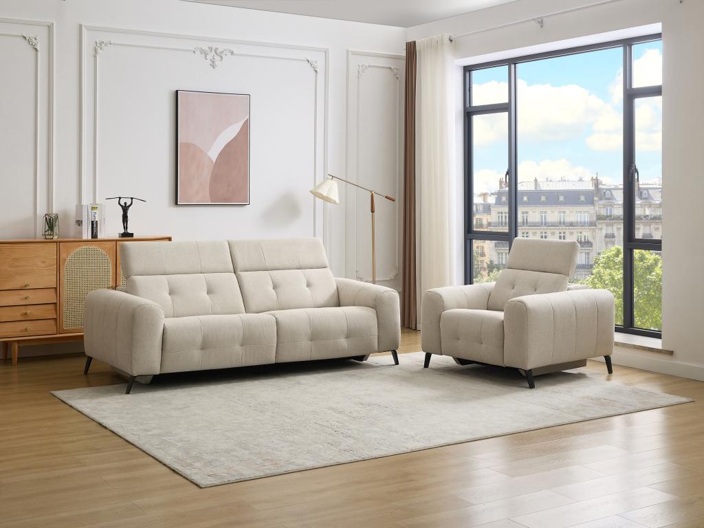 Relaxsofa 3-Sitzer & Relaxsessel elektrisch - Stoff - Beige - CLODI günstig online kaufen