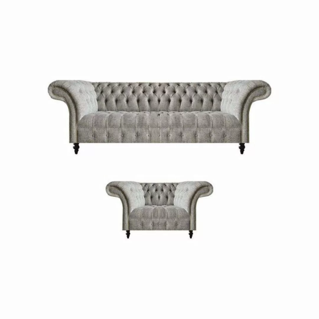 JVmoebel Chesterfield-Sofa Sitzmöbel Grau Sofa Komplett Sofa Couch Dreisitz günstig online kaufen