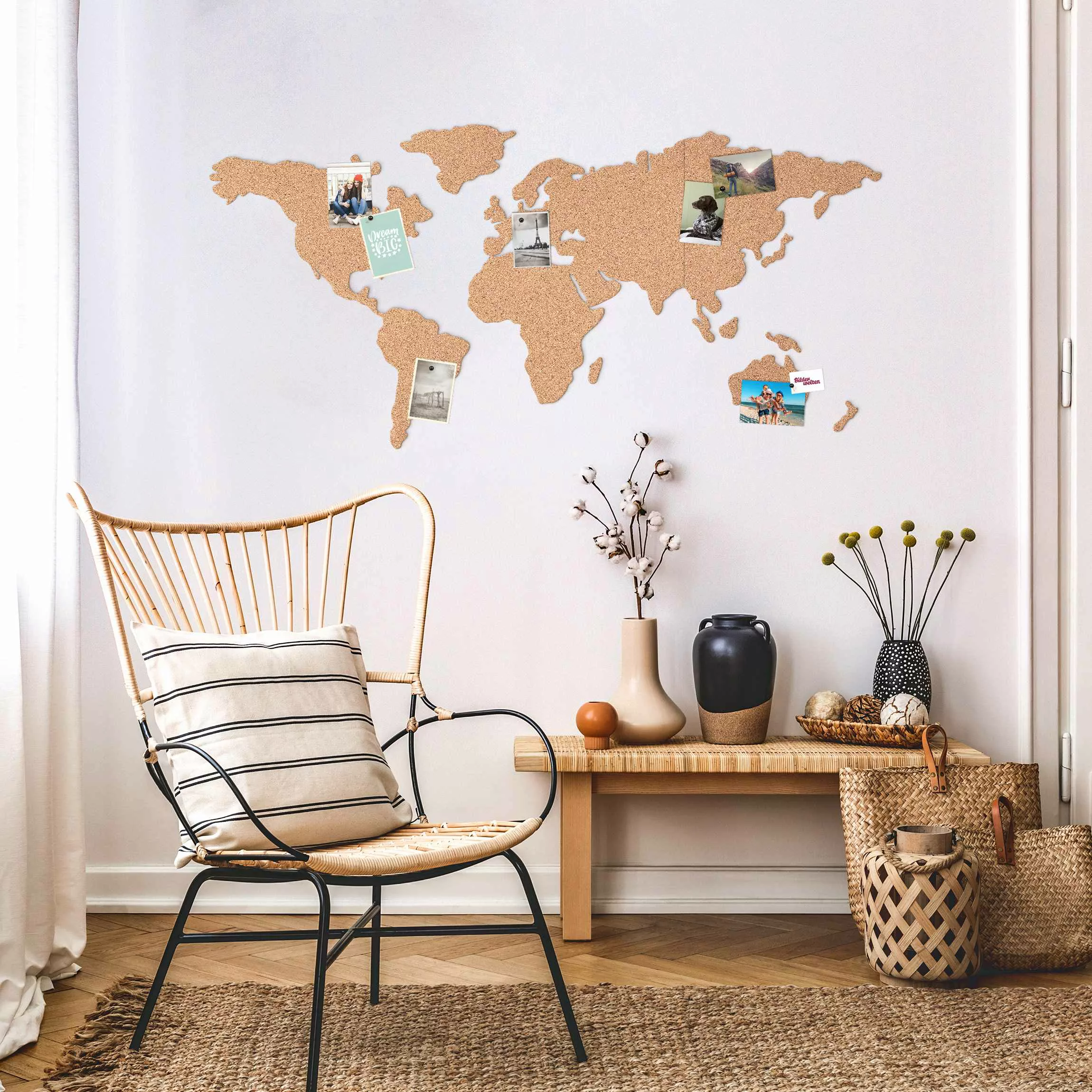 Weltkarte Kork Pinnwand mit 16 Landkarten-Pins 100 x 45 cm günstig online kaufen