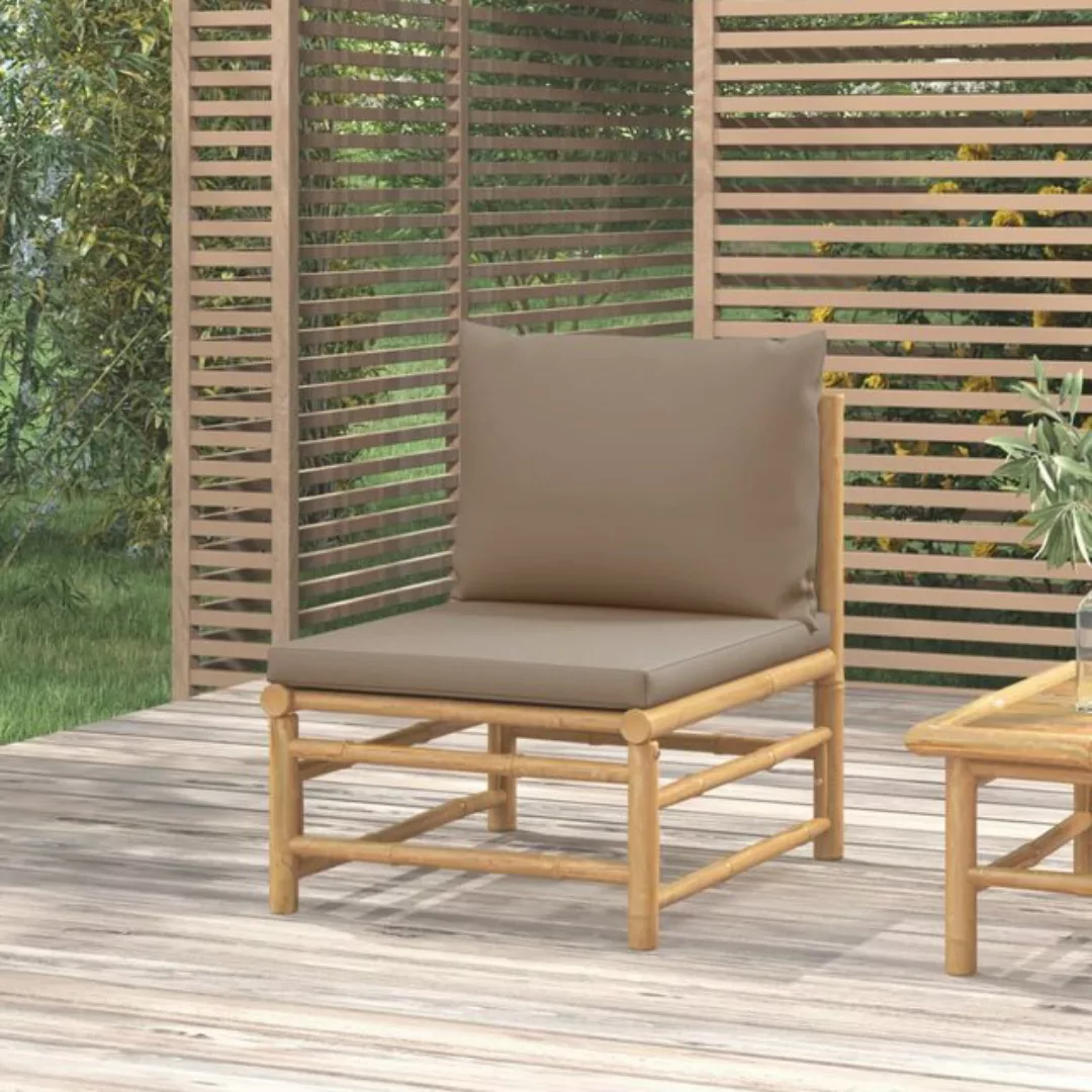 Vidaxl Garten-mittelsofa Mit Taupe Kissen Bambus günstig online kaufen