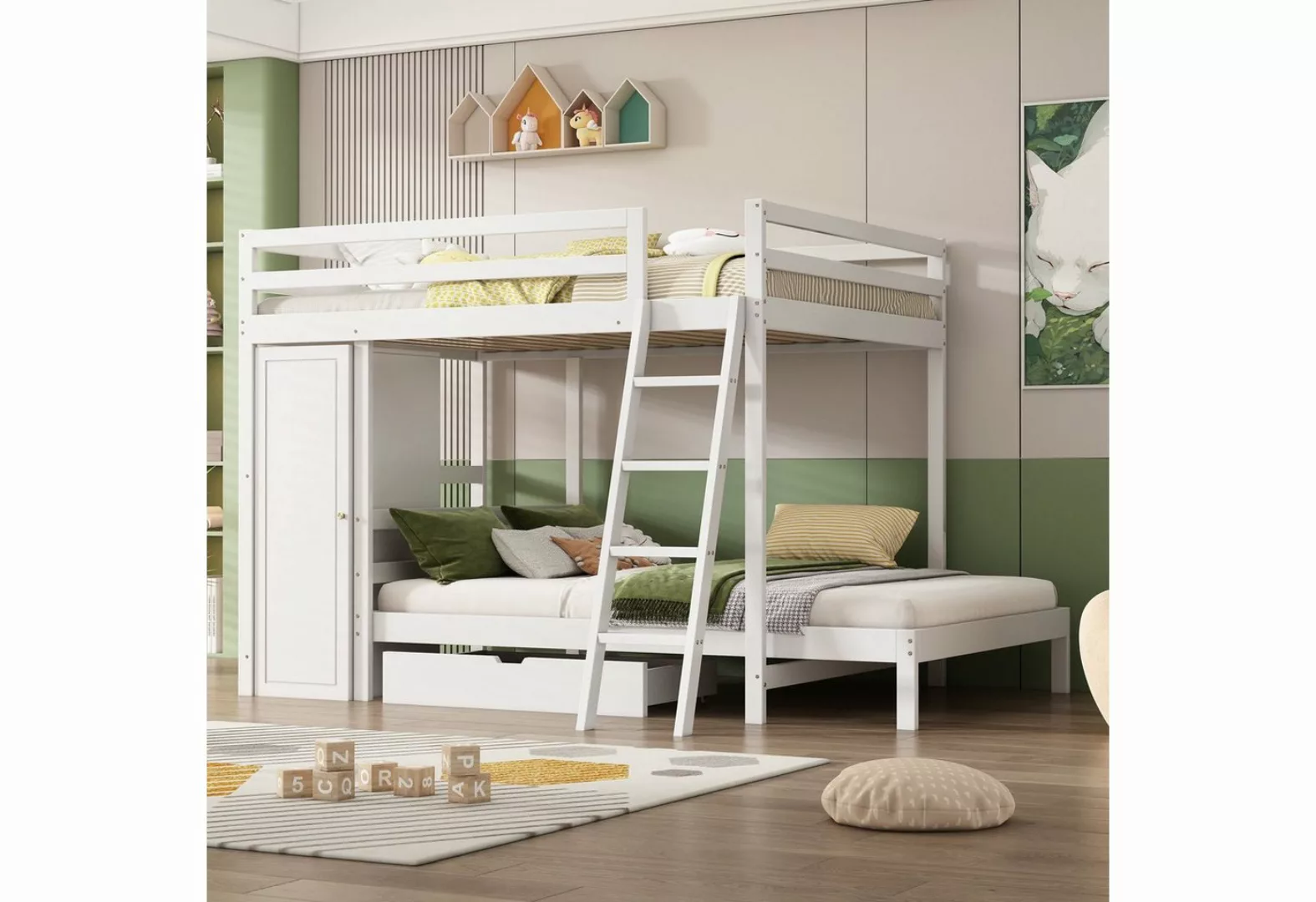SOFTWEARY Etagenbett mit 2 Liegeflächen und Kleiderschrank (90x200 cm), Kin günstig online kaufen