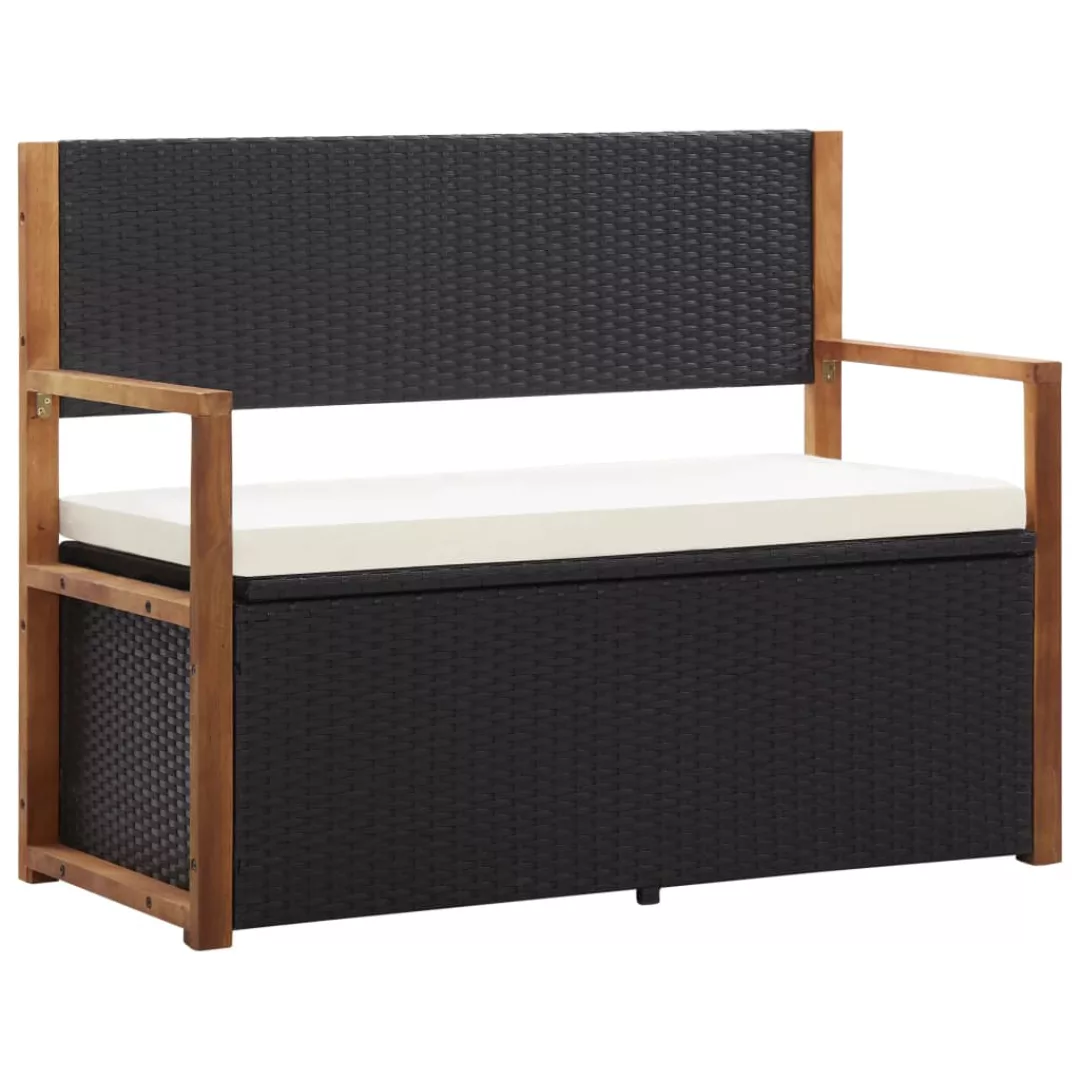 Bank Mit Stauraum 110 Cm Poly Rattan Massivholz Akazie Schwarz günstig online kaufen