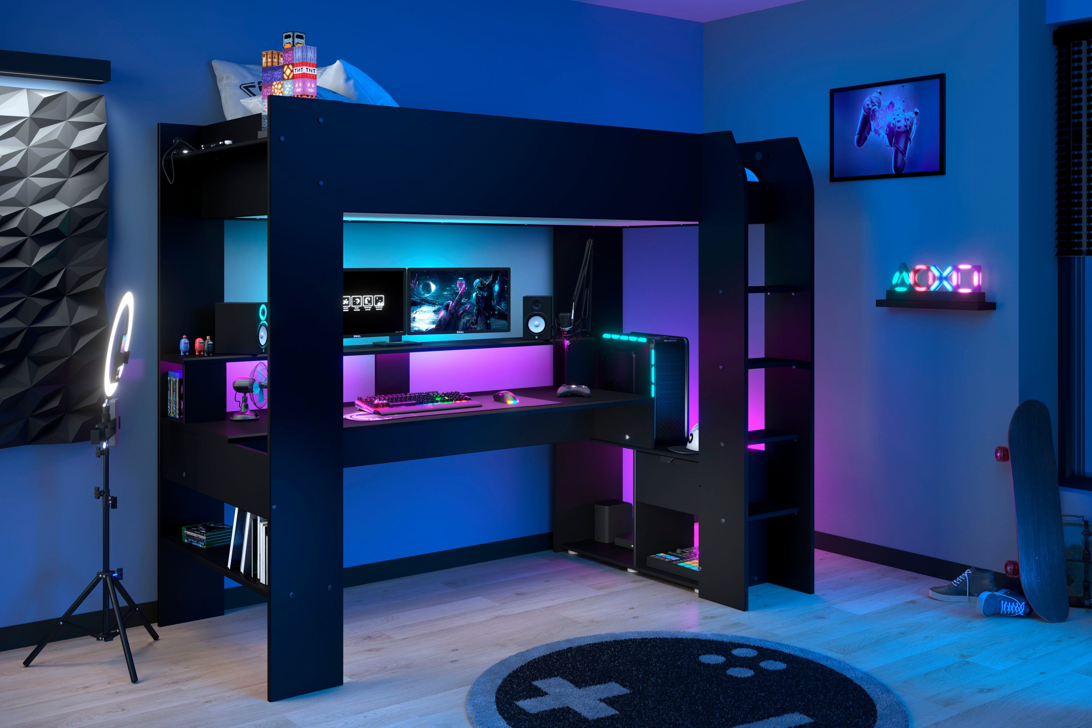 Parisot Hochbett Gaming-Bett, mit Schreibtisch, USB günstig online kaufen