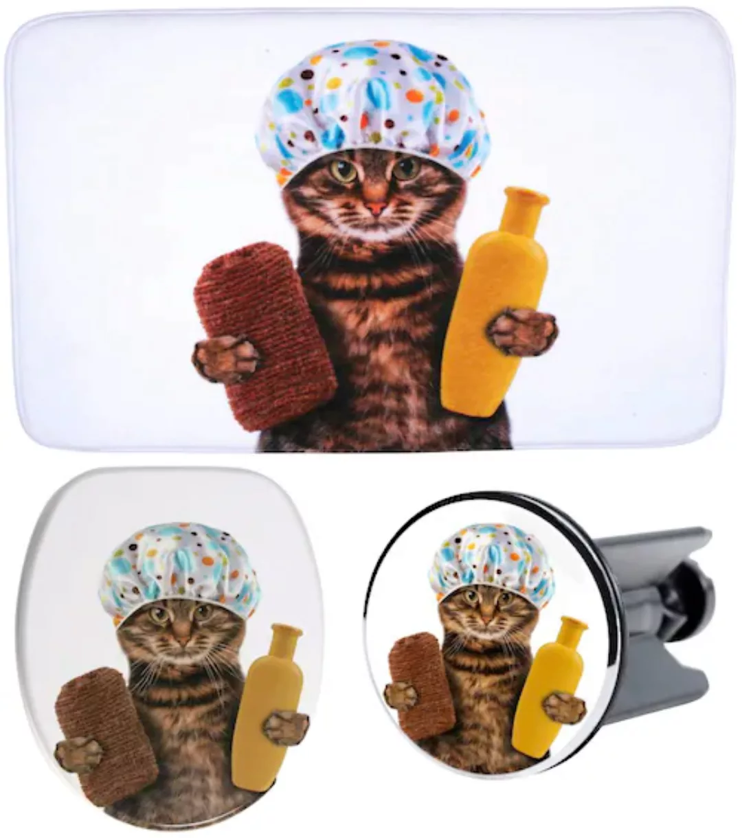 Sanilo Badaccessoire-Set "Shower Cat", (3 tlg.), bestehend aus WC-Sitz, Bad günstig online kaufen