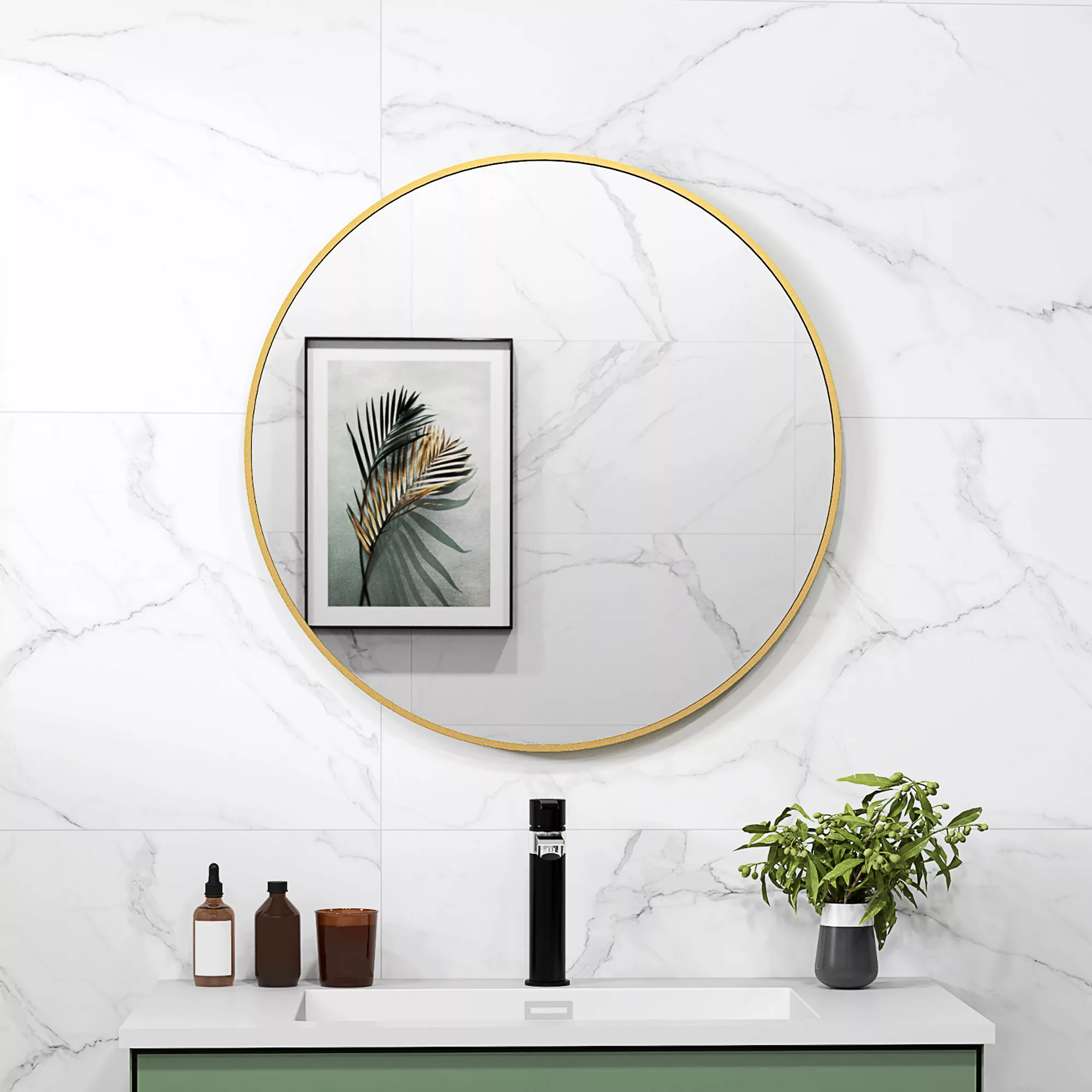HOMCOM runder Spiegel, Badezimmerspiegel, Durchmesser 70 cm, Metallrahmen, günstig online kaufen