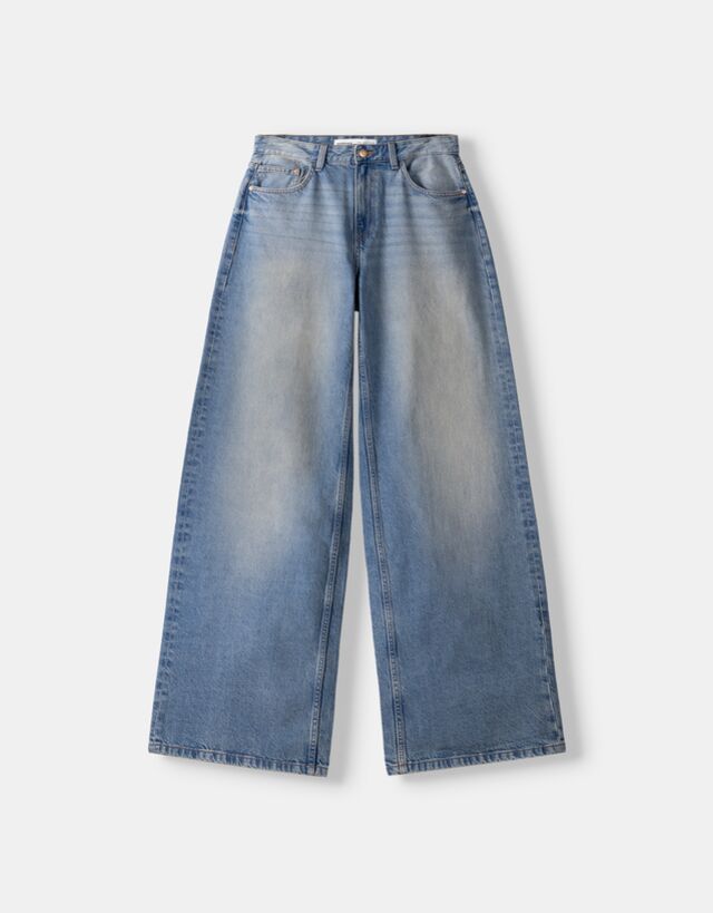 Bershka Wide-Leg-Jeans Bskteen 32 Ausgewaschenes Blau günstig online kaufen