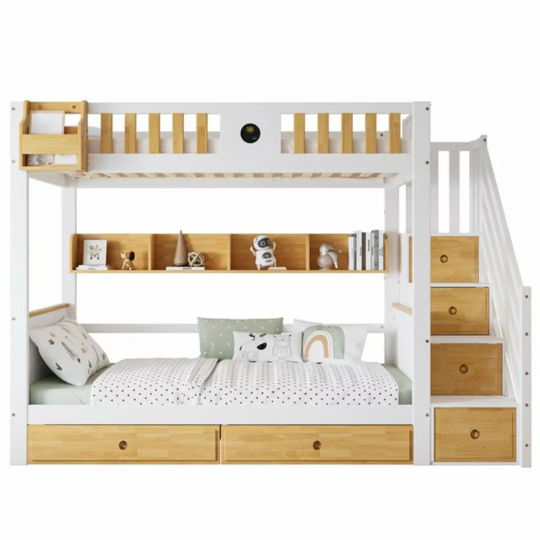 OKWISH Etagenbett Einzelbett Stauraumbett Kinderbett mit Treppe, Reichlich günstig online kaufen