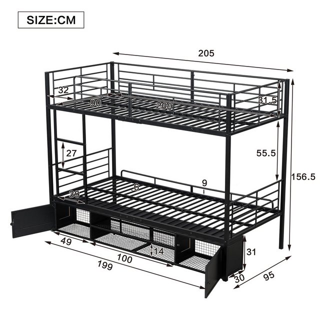 Flieks Etagenbett, Kinderbett Metallbett 90x200cm mit Schuhregal, Lagerschr günstig online kaufen