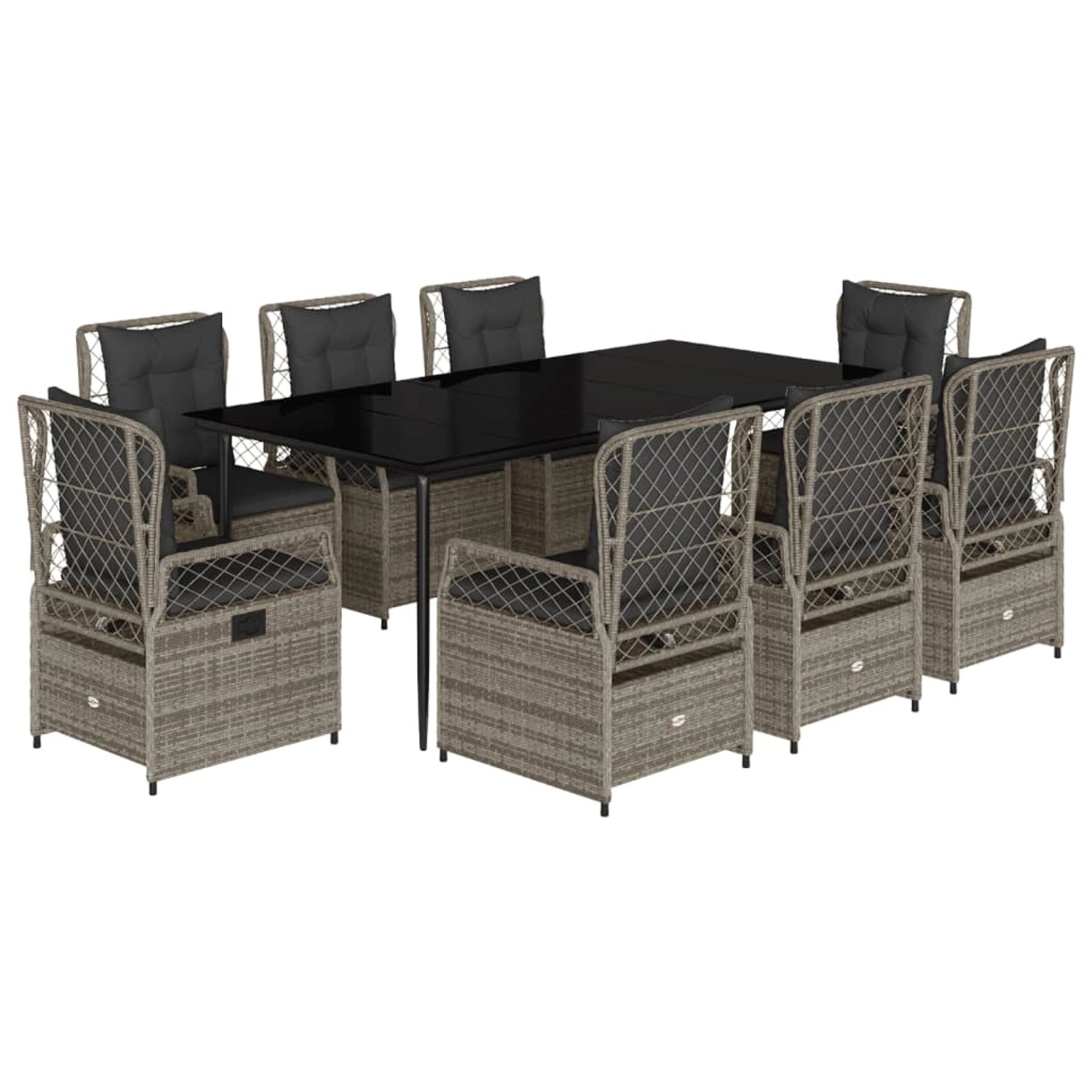 vidaXL 9-Tlg Garten-Essgruppe mit Kissen Grau Poly Rattan 3262991 günstig online kaufen