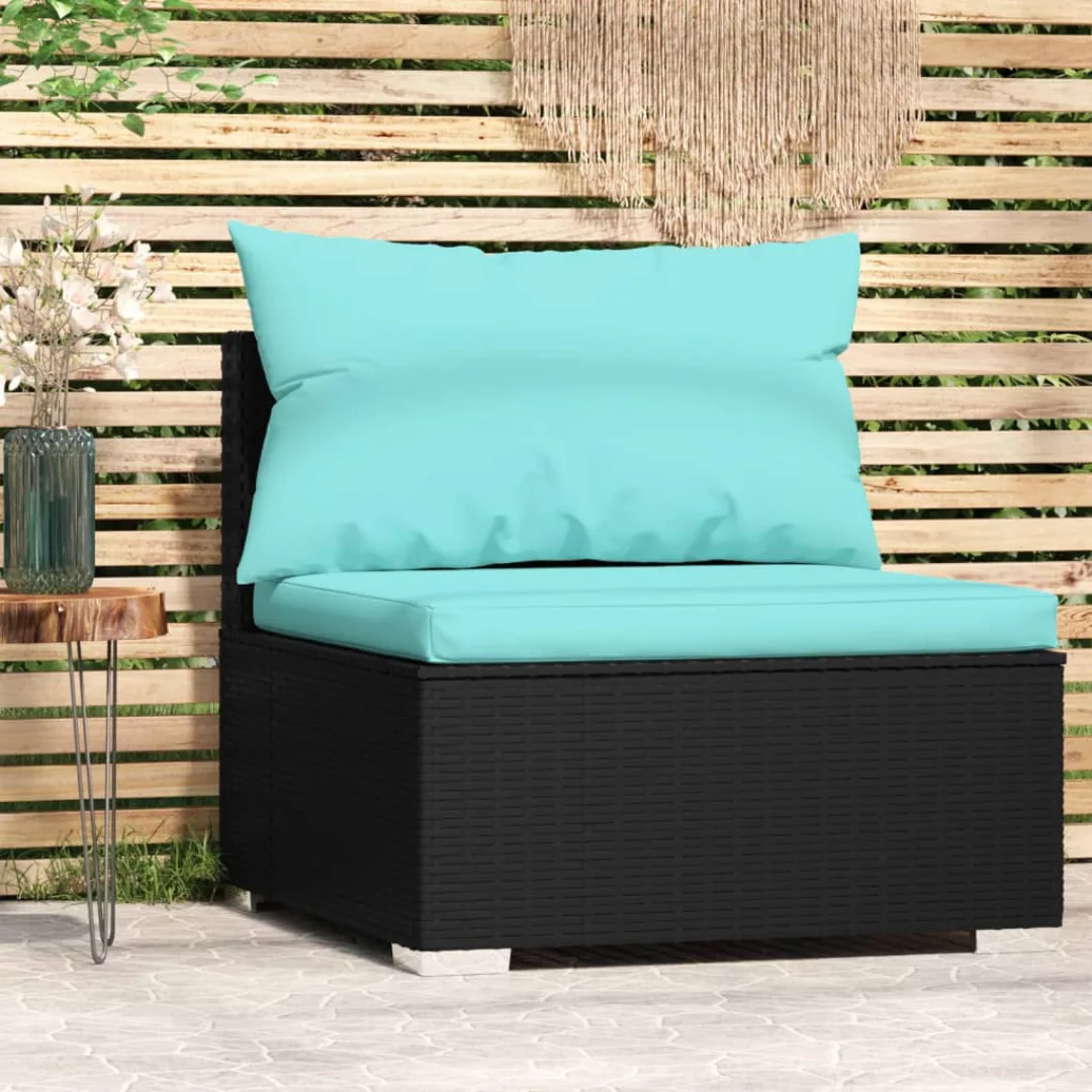 Vidaxl Garten-mittelsofa Mit Kissen Schwarz Poly Rattan günstig online kaufen