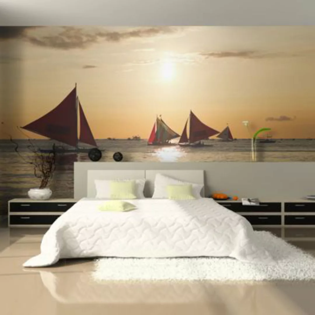 artgeist Fototapete Segelboote - Sonnenuntergang mehrfarbig Gr. 400 x 309 günstig online kaufen