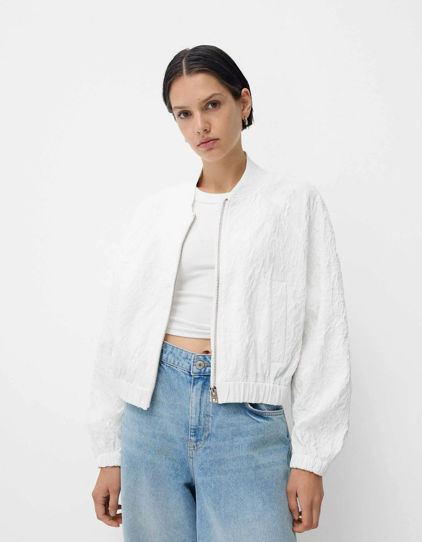 Bershka Leichte Jacke Mit Textur Damen Xs Weiss günstig online kaufen