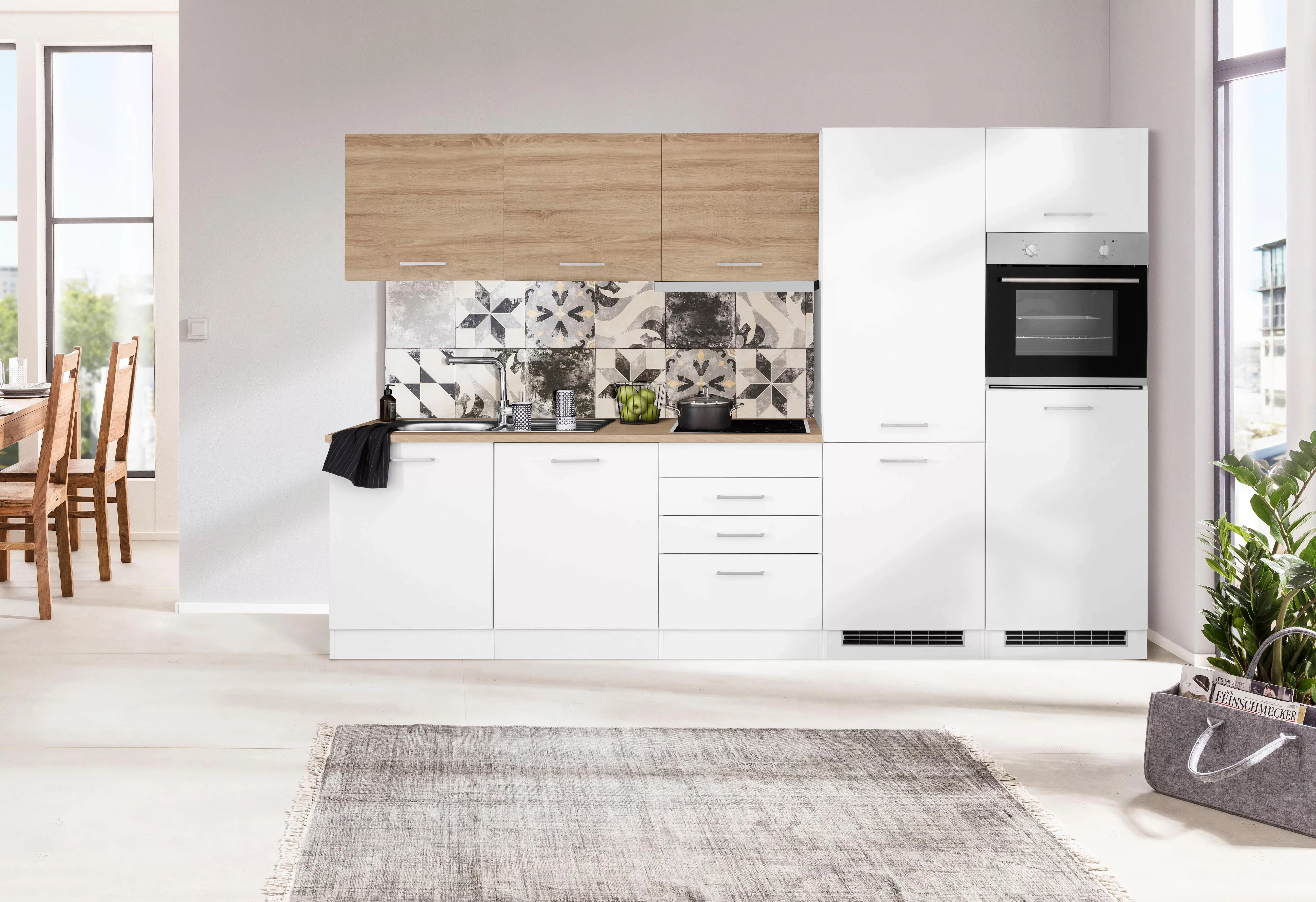 HELD MÖBEL Küchenzeile "Visby", mit E-Geräten, 300 cm, mit Kühl/Gefrierkomb günstig online kaufen