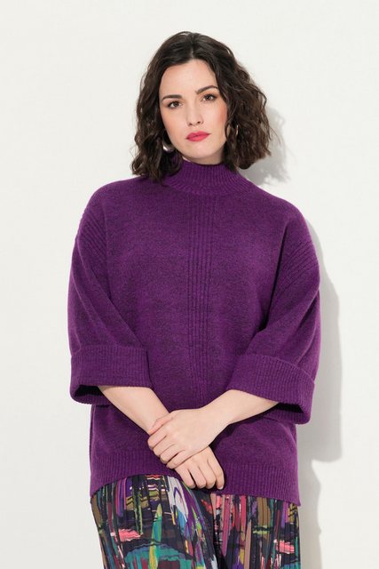 Ulla Popken Strickpullover Pullover Rippeinsätze Stehkragen 3/4-Arm günstig online kaufen