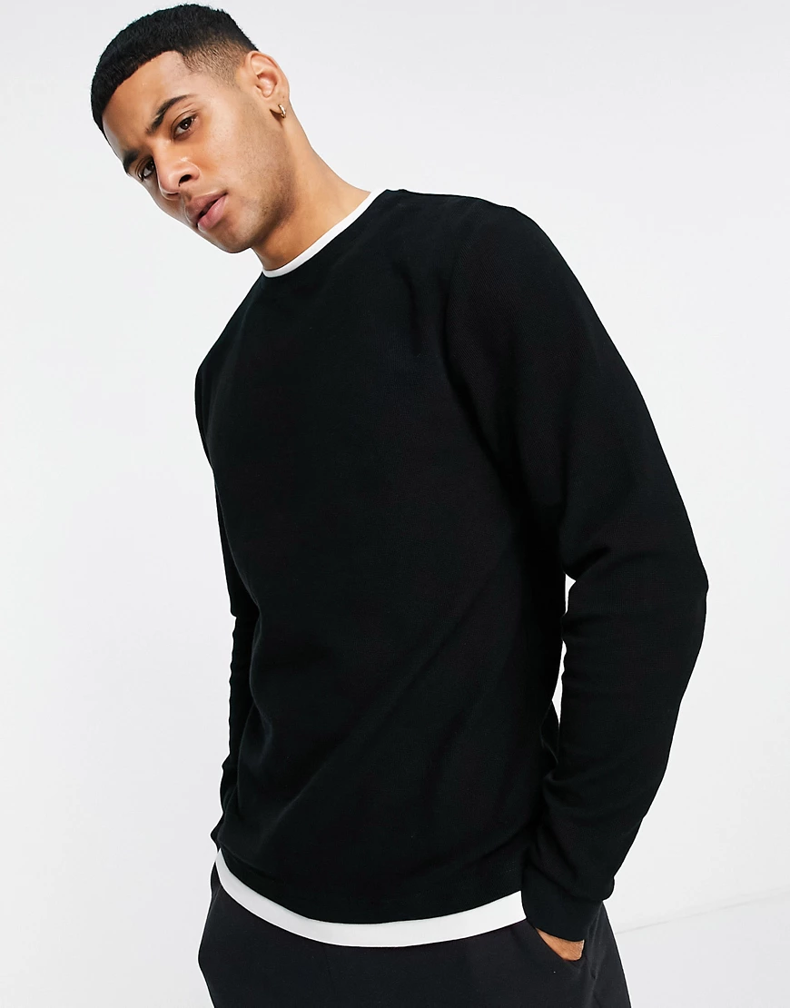 River Island – Langärmliges, zweilagiges Shirt in Schwarz günstig online kaufen