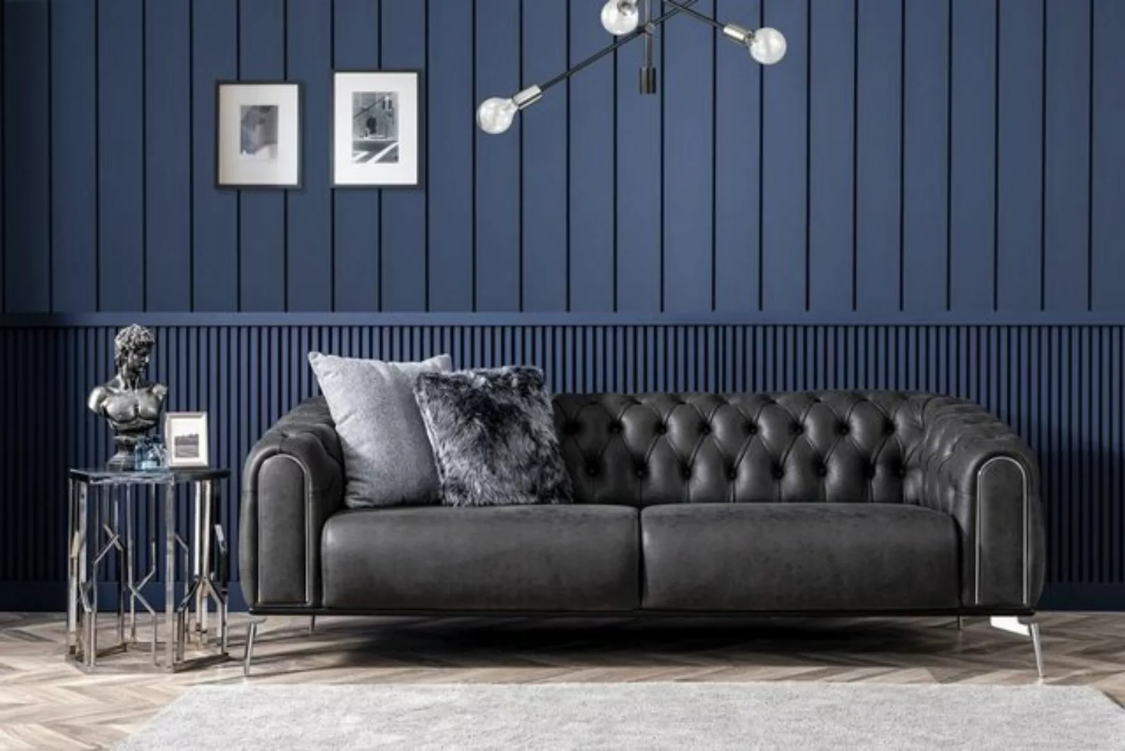 JVmoebel Sofa Viersitzer Sofa 4 Sitzer Chesterfield Kunstleder Schwarz, 1 T günstig online kaufen