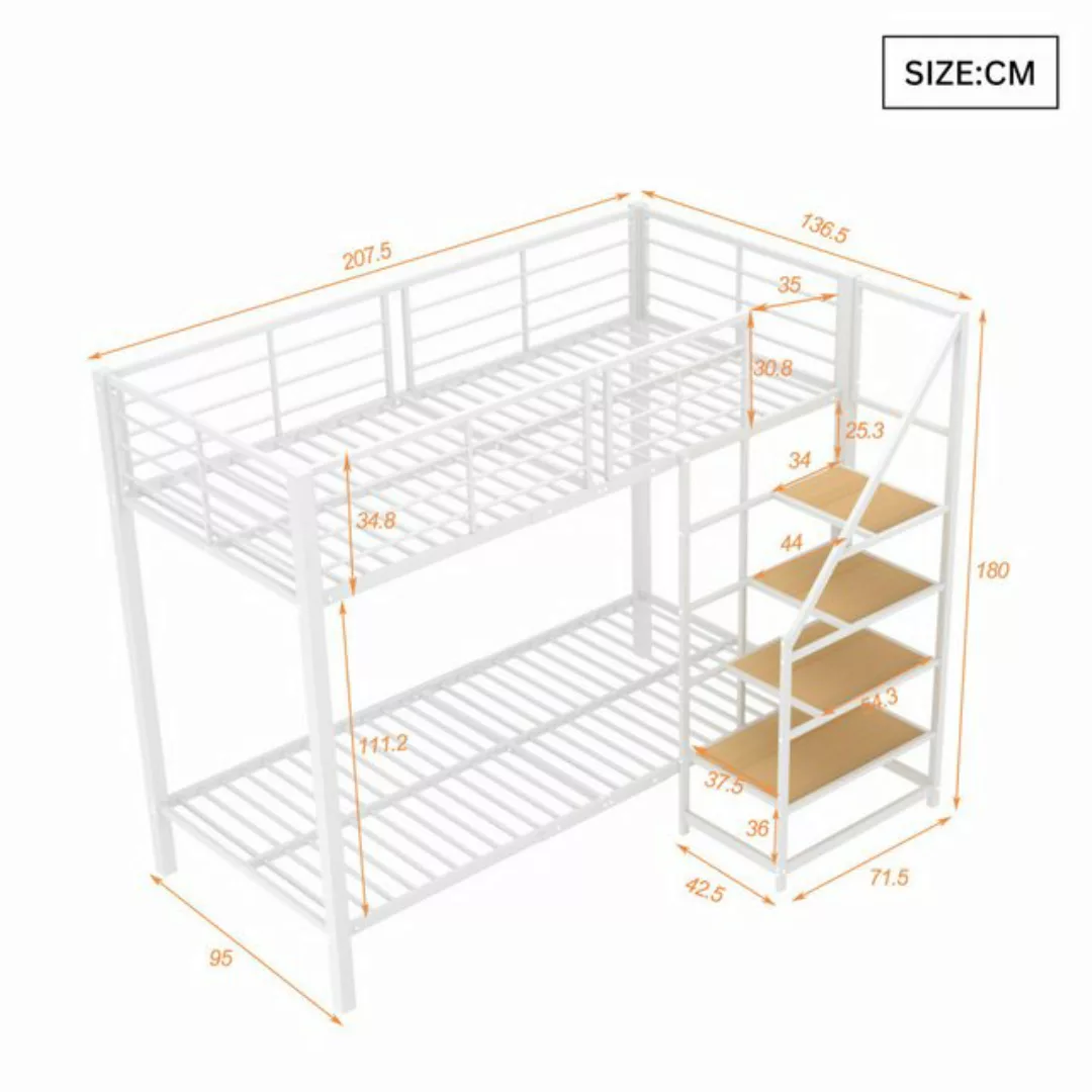 SeedWave Etagenbett Meft Etagenbett mit Stauraumtreppe, Hochbett mit Metall günstig online kaufen