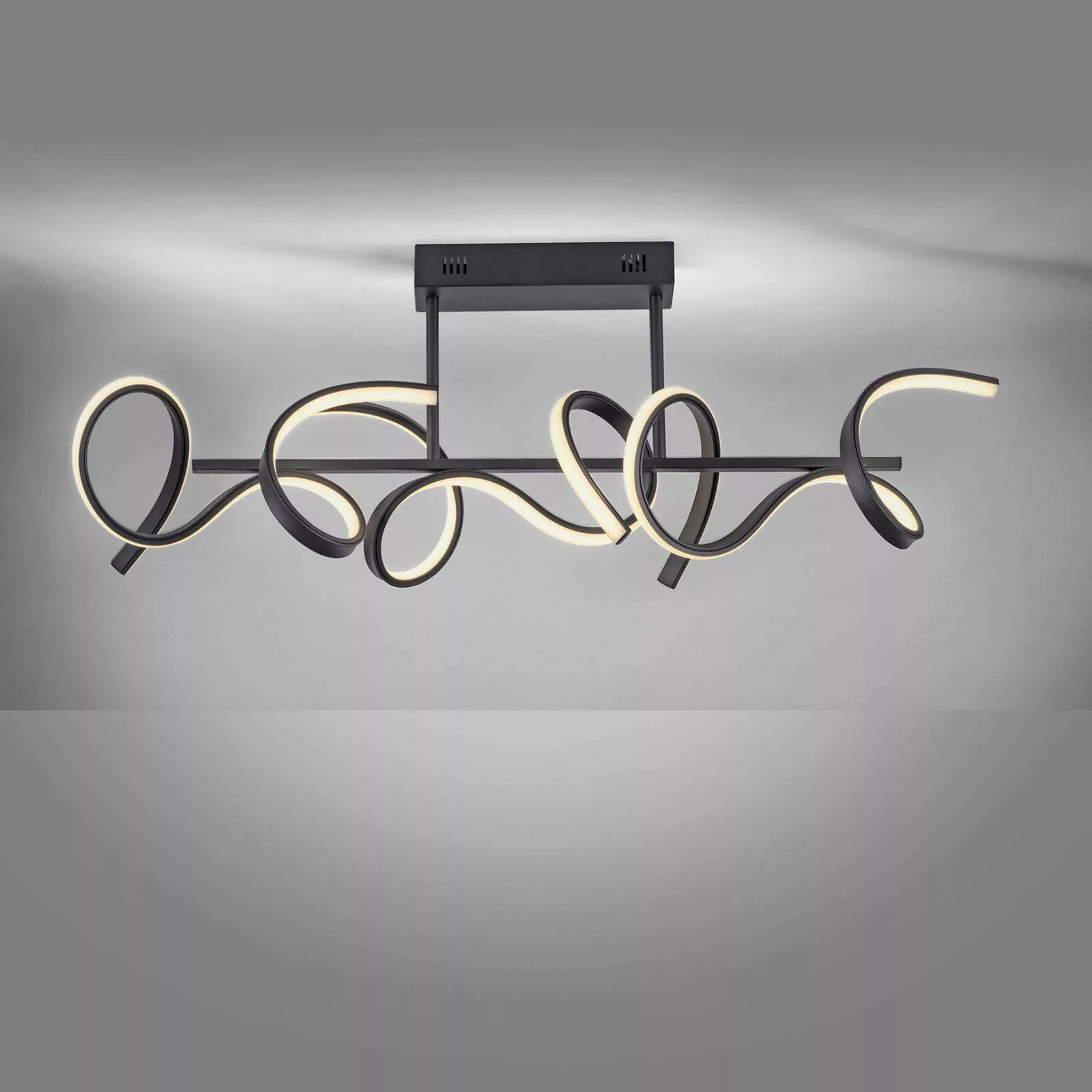 LED-Deckenlampe Curls, schwarz, Metall, 82 cm lang, dimmbar günstig online kaufen