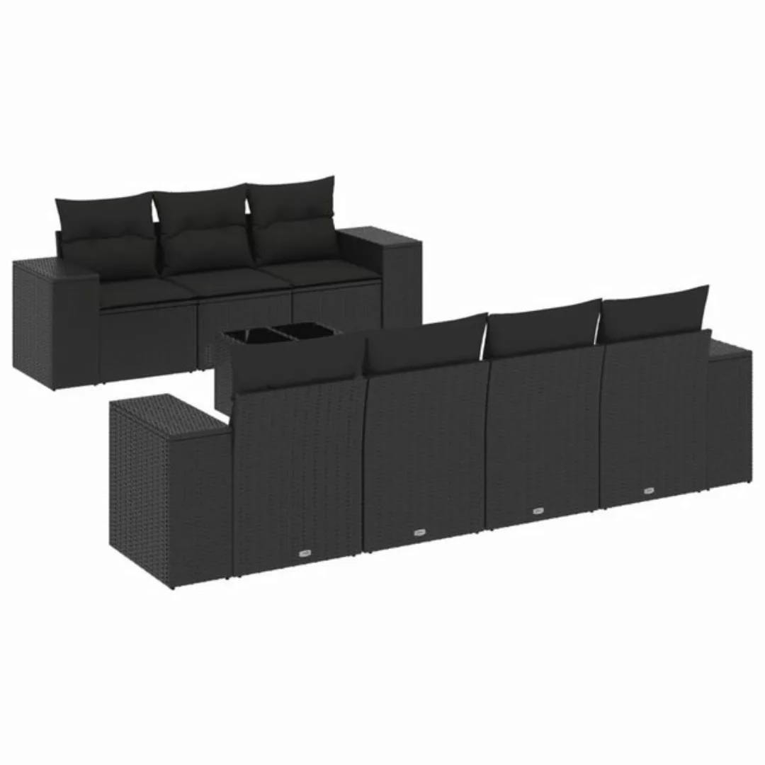 vidaXL Sofaelement 8-tlg. Garten-Sofagarnitur mit Kissen Schwarz Poly Ratta günstig online kaufen