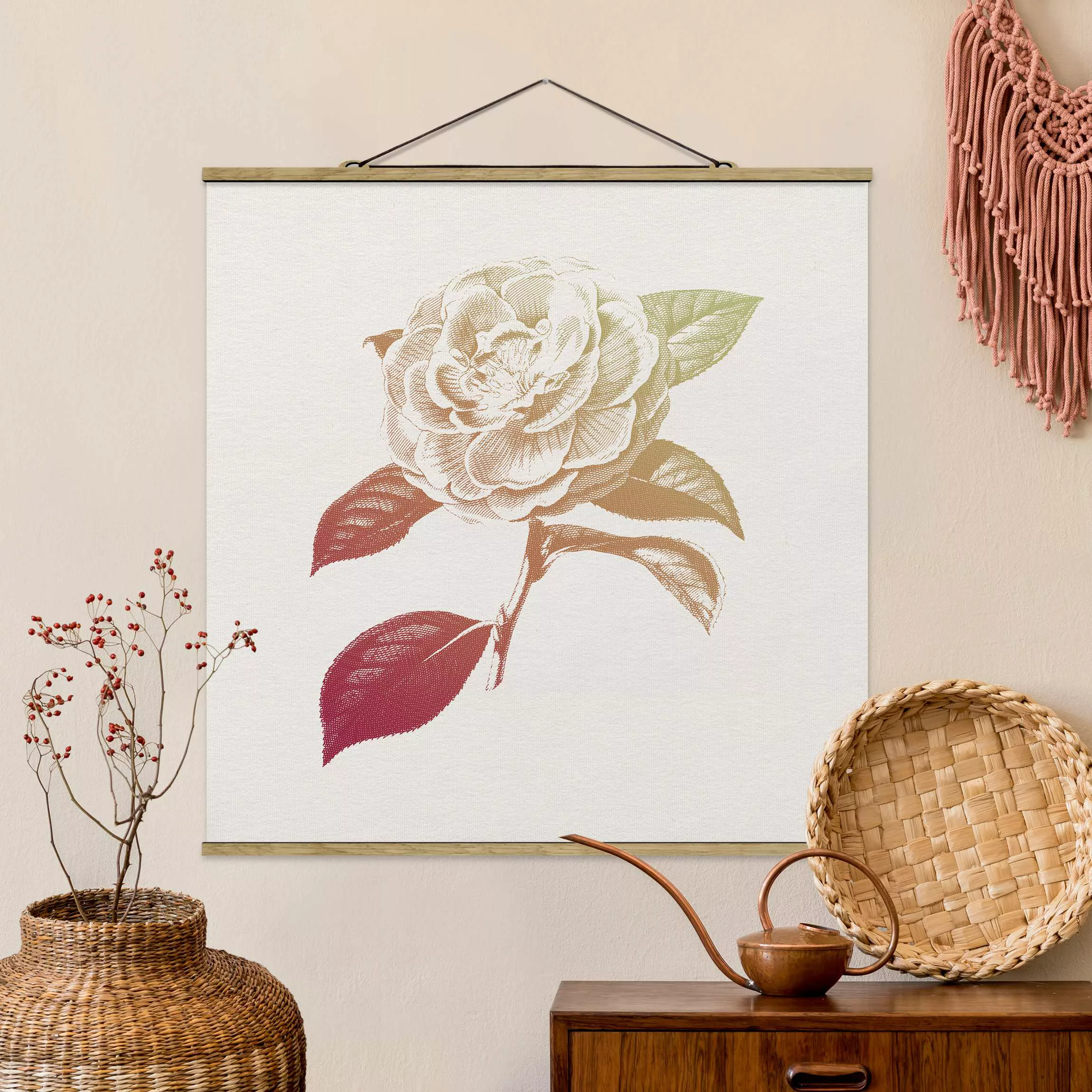 Stoffbild Blumen mit Posterleisten - Quadrat Modern Vintage Botanik Rose Ro günstig online kaufen